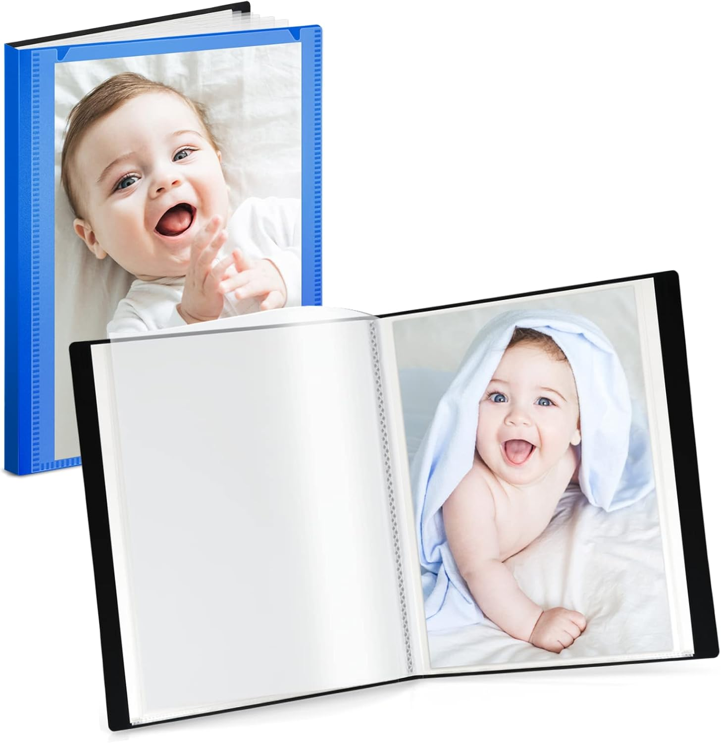 CRANBURY Small Photo Album 4X6 (Blue) - 2-Pack Plastic 4 X 6 Photo Book Album, Each Shows 48 Pictures, Mini Picture Album Binder with Customizable Cover, Baby Photo Books with 4X6 Photo Sleeves