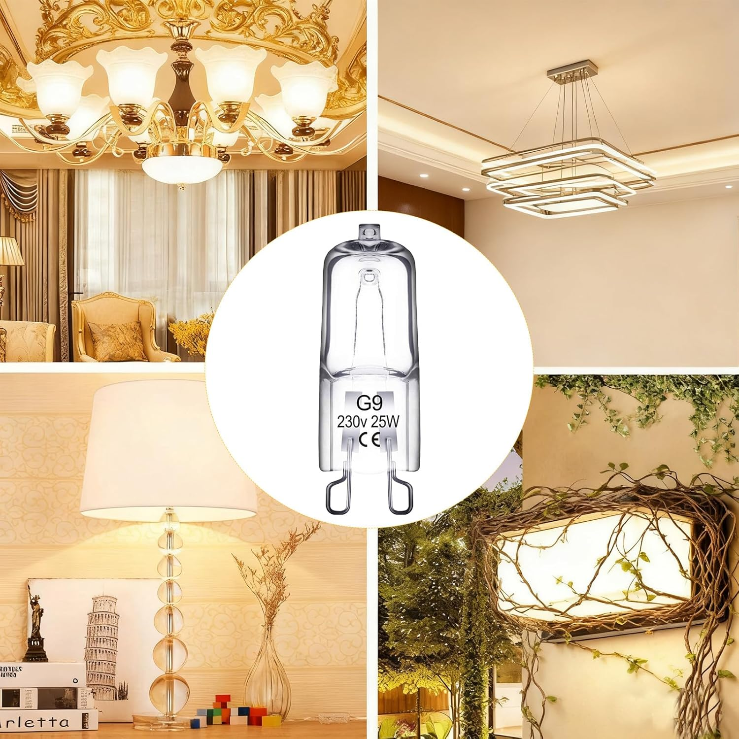 2-Pack G9 Halogen Bulbs 25W Warm White 220-240V Dimmable Light Globes - Bi-Pin Base for Oven, Kitchen, Cabinet Lighting