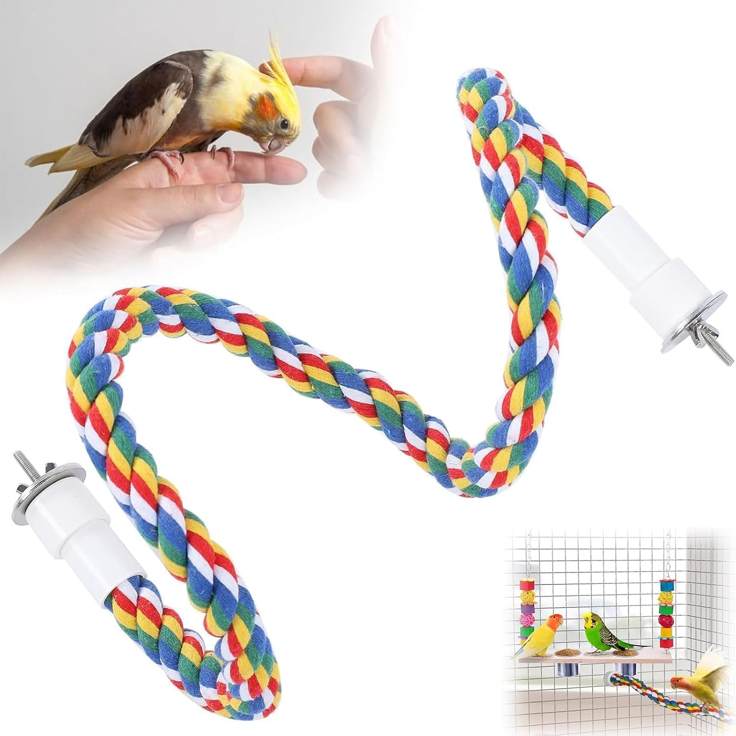 Dark Bird Rope Perch (1-Pack，31In) - Flexible and Bable Perch for Bungee Parrots, Parrots, Budgerigars, Steel Wire Supports and Easy-To-Install Cage Ropes image number 2