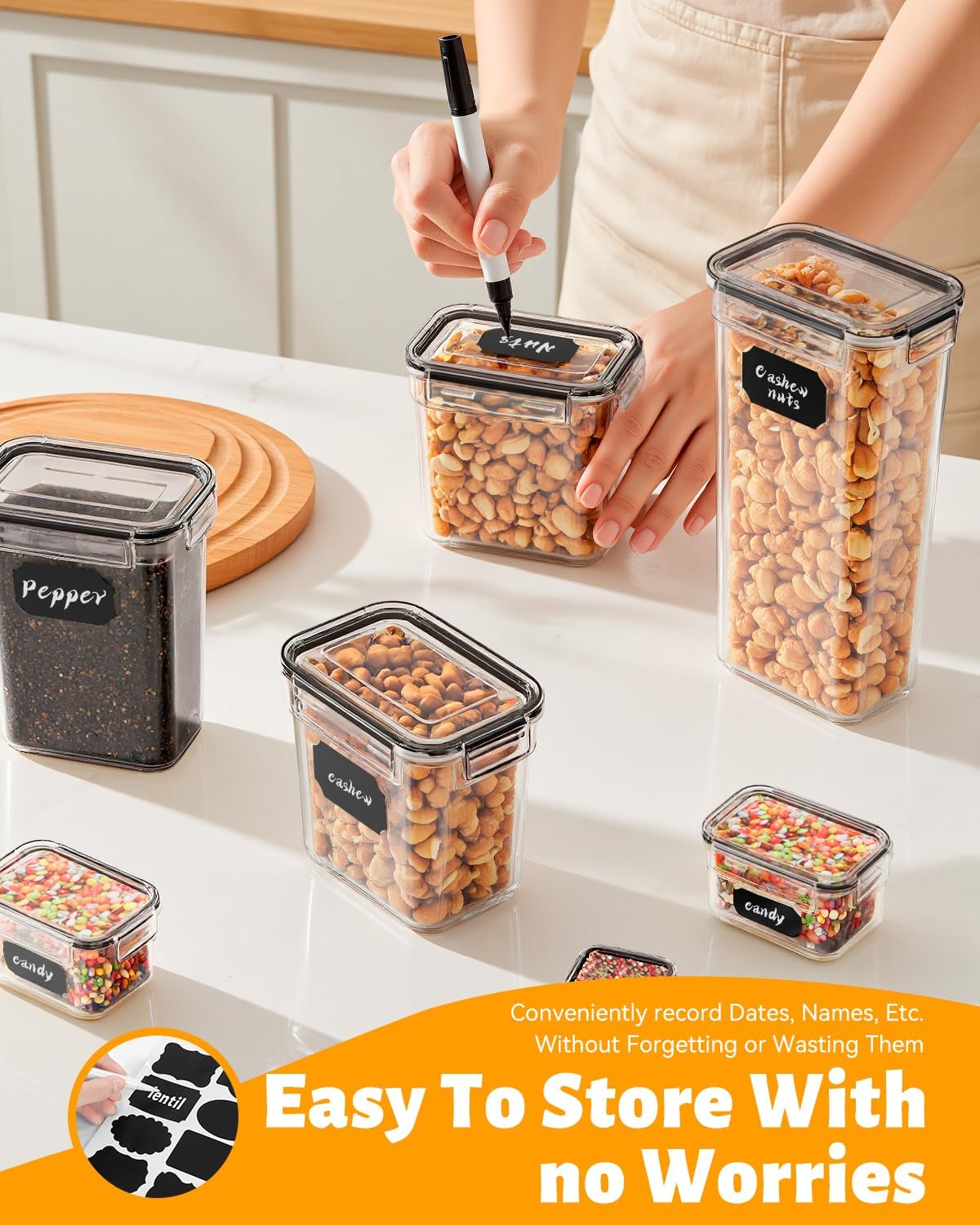 Airtight Food Storage Container - 48Pcs Kitchen Storage & Organisation Set with Lids, BPA Free Pantry Storage Containers Organiser for Cereal, Flour, Sugar, Dry and Wet Food, Includes Labels image number 6