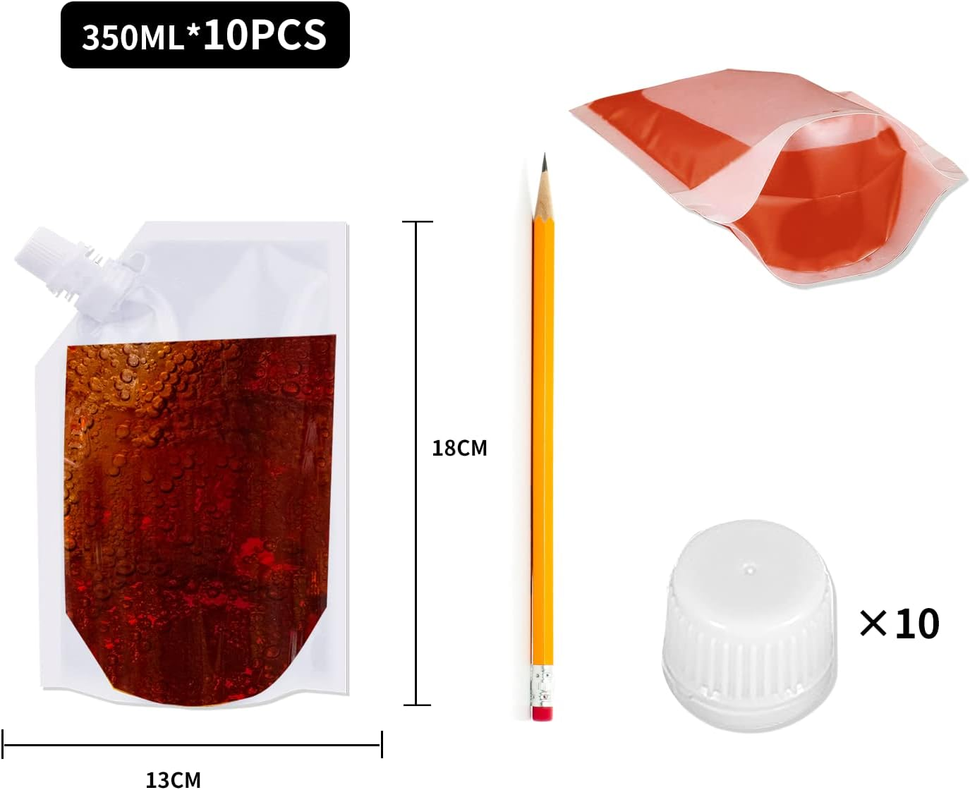 Travel Pouch,10Pcs Plastic Reusable Hip Flask with Spout,Drink Pouches for Festivals Hide Alcohol,Juice, Sneak Booze, Liquor, Rum, Water-350Ml image number 2