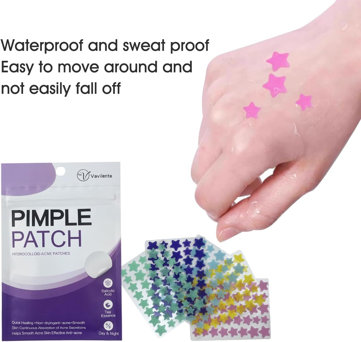 Vavilente Pimple Patches for Face Zit Patch Dots,Hydrocolloid Pimple Patch with Tea Tree Oil Pimple Patches Invisible,Star Pimple Patches,Cute Acne Patch-Day and Night Use(200 Count) image number 5