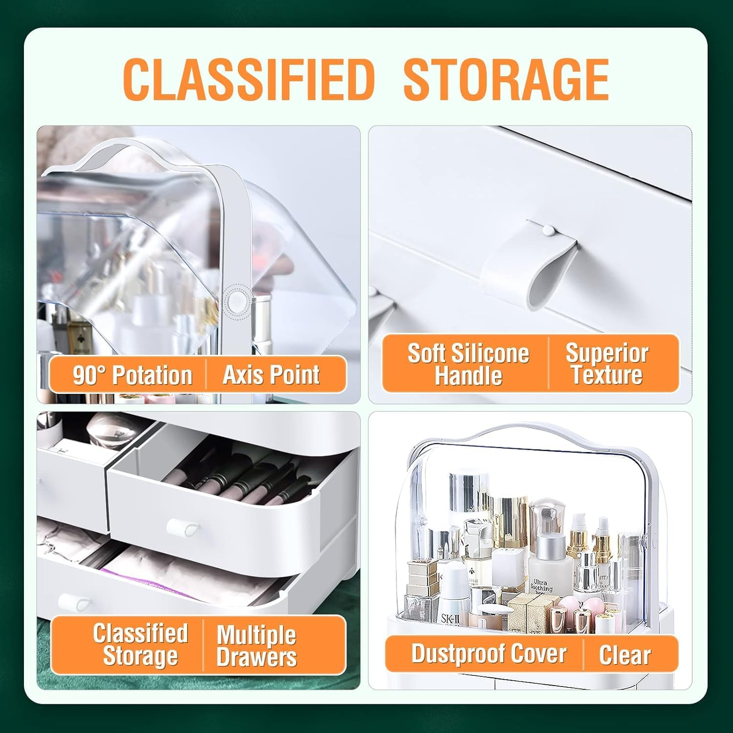 Makeup Organizer for Vanity, Make up Organizers and Storage, Cosmetics Skincare Organizers with Lid and Drawers, Dust Proof Drawers,Great for Bathroom Countertop Bedroom Dresser image number 3