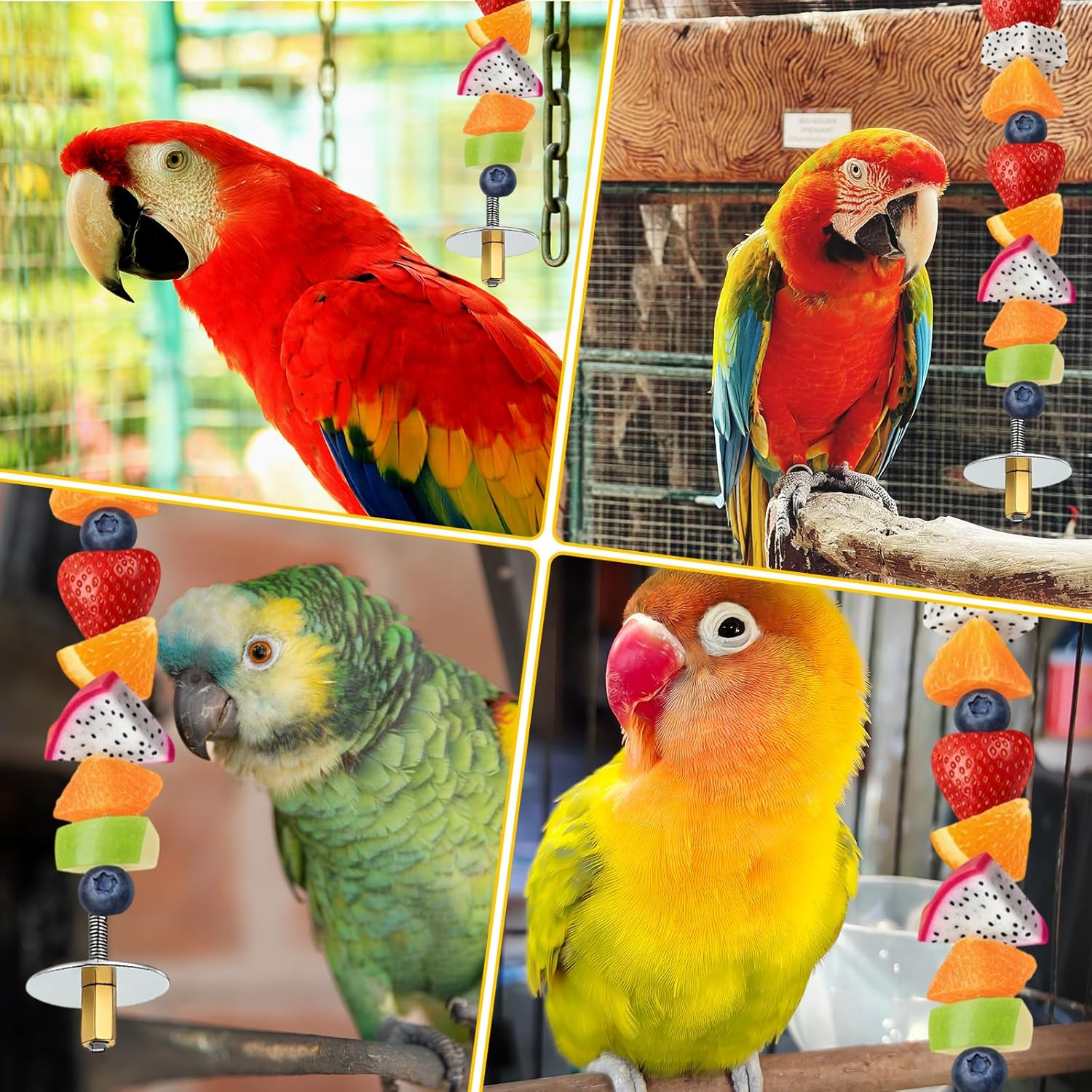 5PCS Bird Cage Food Holder with Hook, Parrot Fruit Vegetable Skewer, Stainless Steel Bird Feeder for Cages, Hanging Foraging Toy, Birds Cage Feeder Foraging Toy for Macaw Parakeet Parrot Budgie