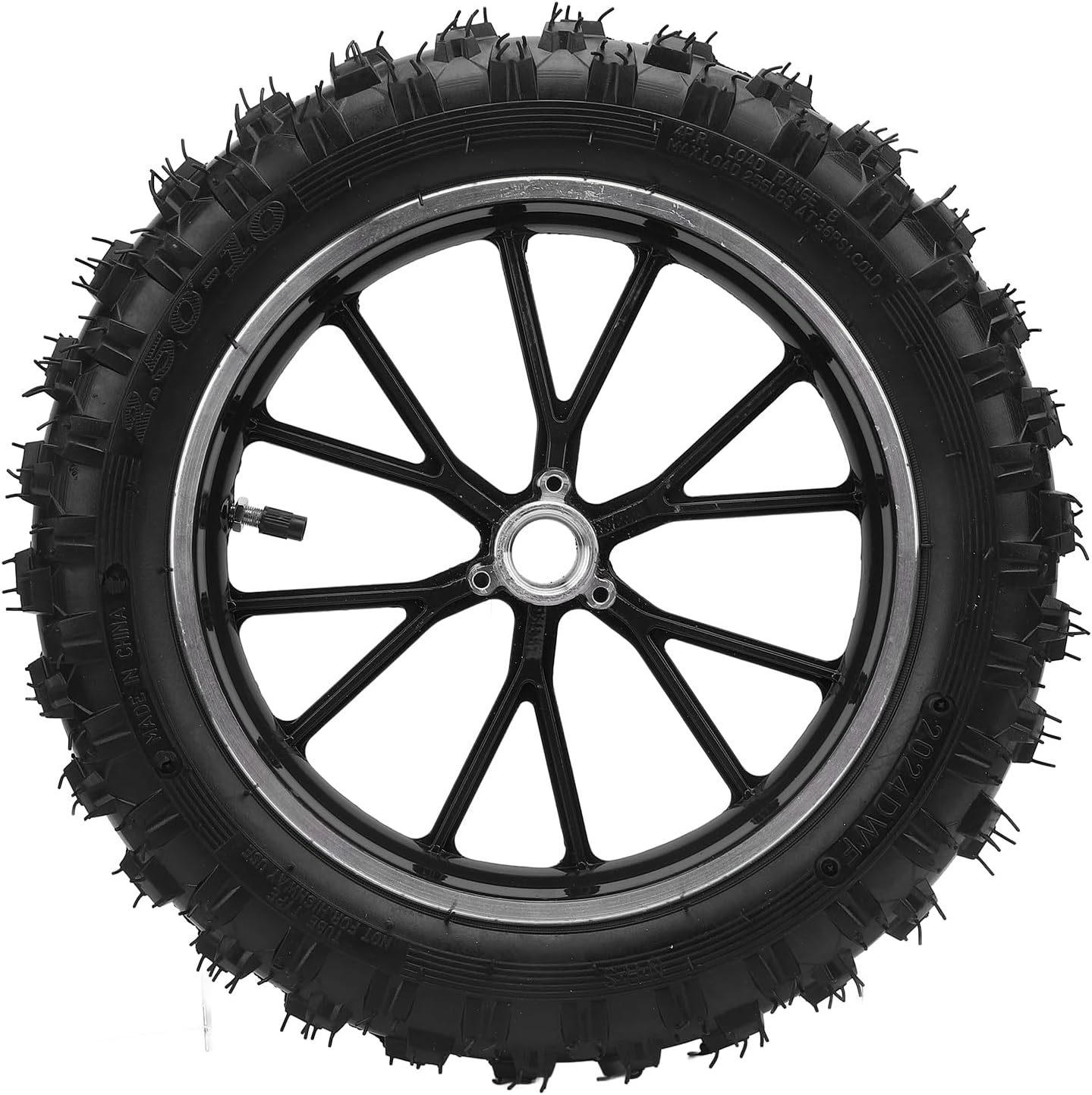 2.5-10 Front Wheel Hub Tire with Inner Tube, 10Inch Rubber Metal Structure Wheel Hub Tyre for Small off Road Motorcycles, Front Rear Wheel Rim Tire Replacement Parts (Black)