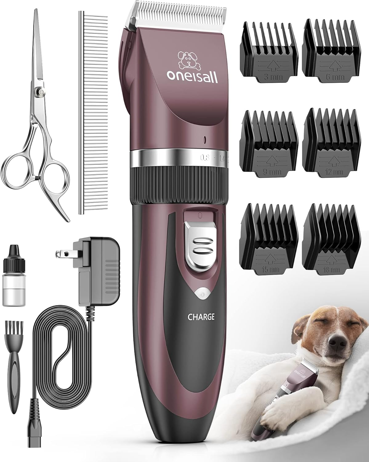 Oneisall Quiet Professional Dog and Cat Clippers - Electric Pet Hair Trimmer, Cordless (Pink)