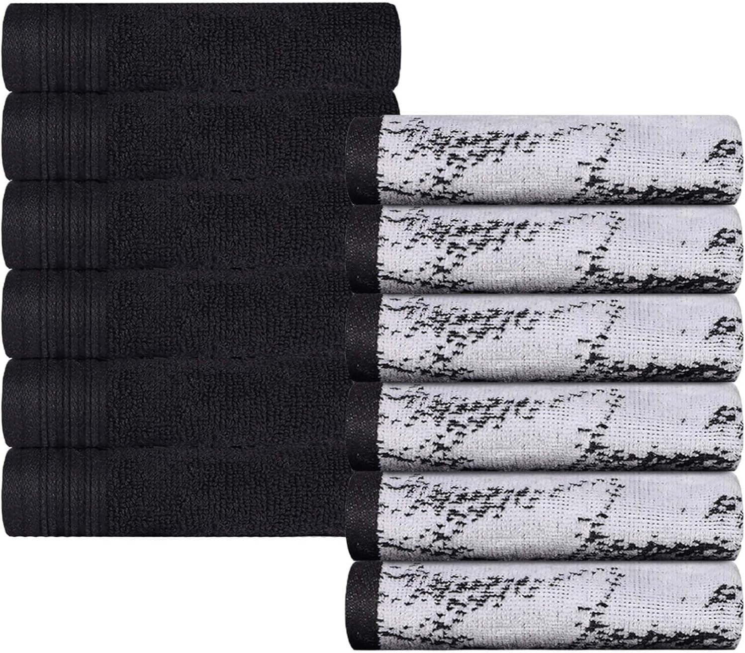 Superior Cotton 10 Piece Assorted Solid and Marble Towel Set, Includes 2 Bath, 4 Hand, 4 Washcloths/Face Towels, Soft, Absorbent, Decorative Bathroom Accessories, Home Essentials, Teal