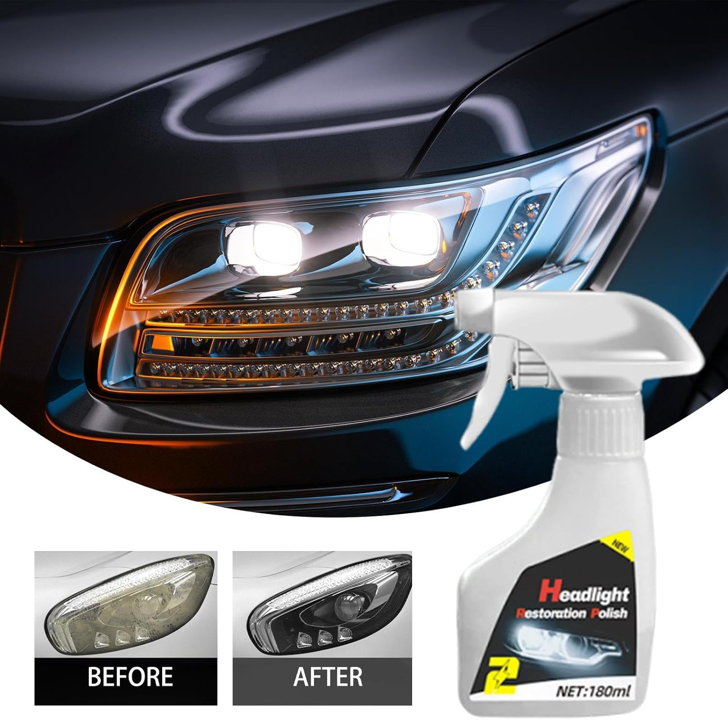 Hkuoeue Car Headlight Restoration Kit - 10Ml Coating Liquid 180Ml Headlight Scratch Repair Cleaner - Automotive Detailing Supplies for Yellowing Blur Recovery Road Trip Truck RV Maintenance Safe image number 2