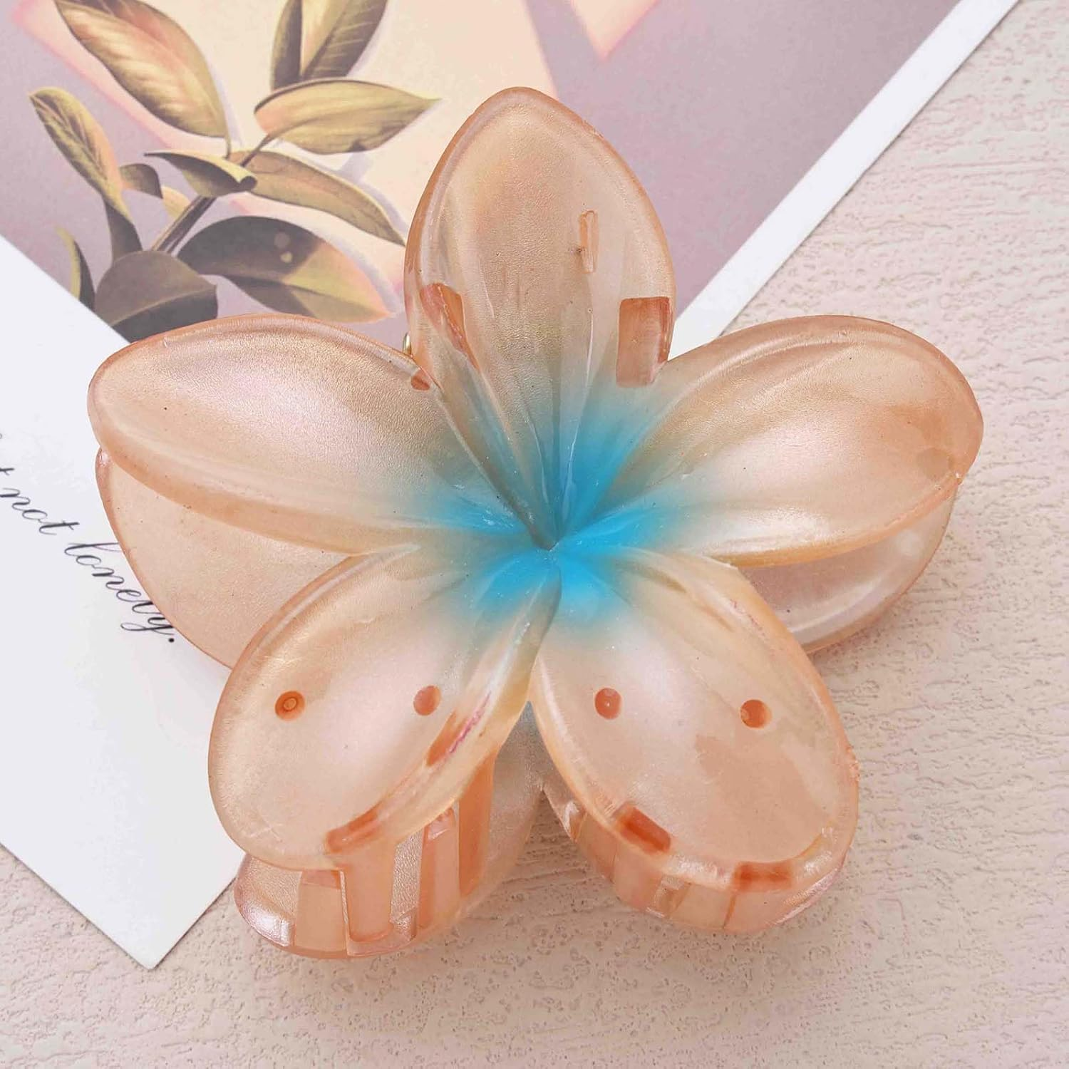 Inateannal Flower Hair Clips for Women Thick Hair Large Orange Flower Claw Clips Hawaiian Floral Hair Accessories Strong Hold Non-Slip Hair Clips Summer Beach Floral Claw Barrette image number 4