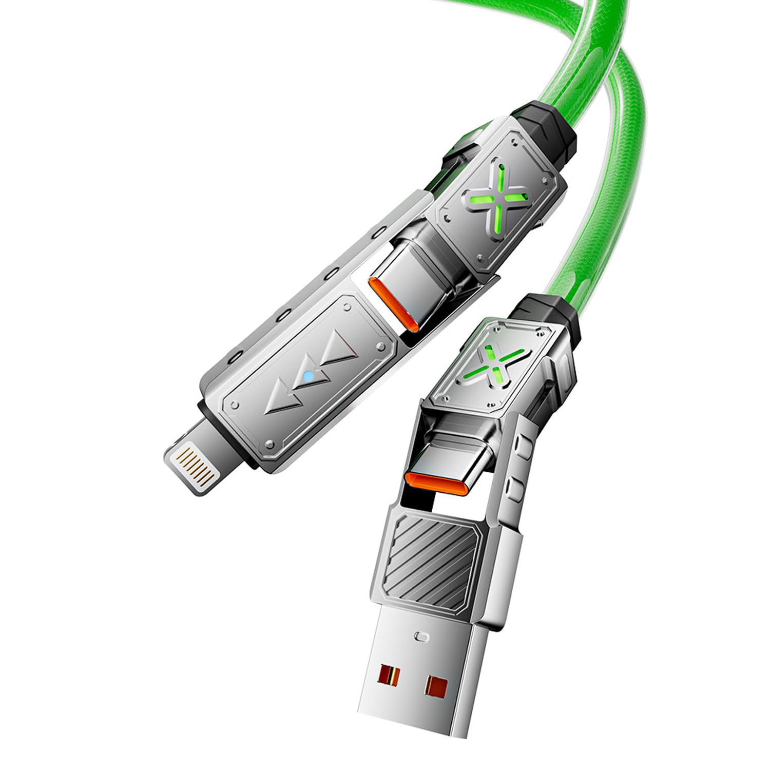 4-In-1 USB-C Cable, 240W PD 5A Fast Charging Cable & Data Sync, Colorful Breath Light Silicone Charger Cord with Type C/USB a for Laptop Iphone Ipad Macbook Samsung Ect-5Ft