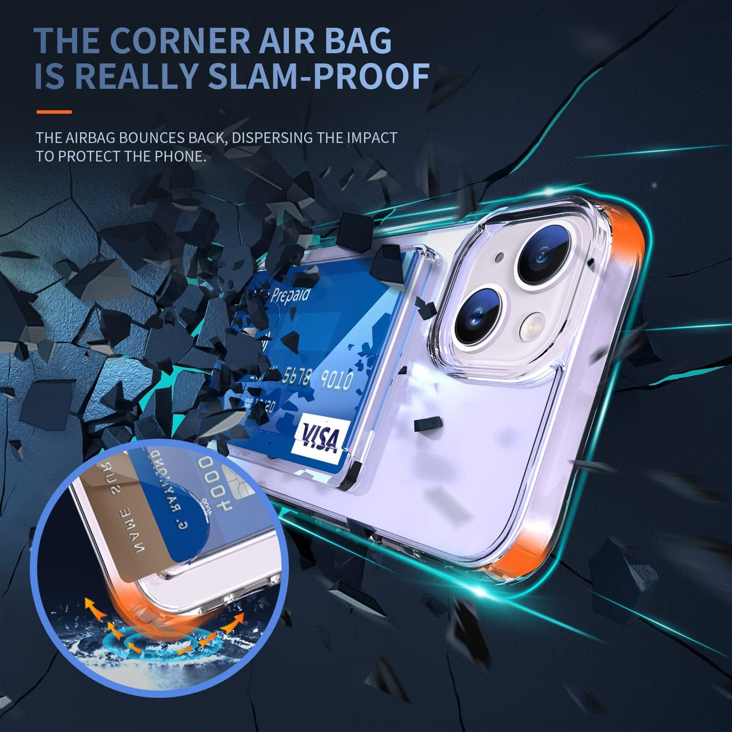 ELEPIK for Iphone 15 plus Case with Card Holder, [Up to 2 Cards] [Anti-Yellow] [Military Grade Protection] Shockproof Slim Phone Protection Clear Case for Iphone 15 Plus, Clear image number 3