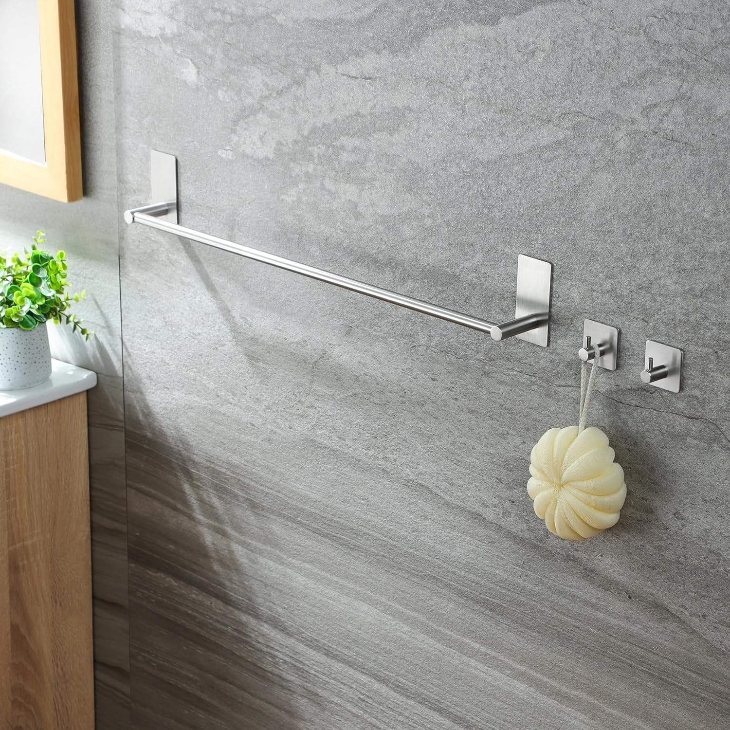 Taozun Towel Bar - 24 Inch Towel Holder with 2 Packs Adhesive Hooks, Hand Towel Rack Stick on Wall, Stainless Steel Bathroom Hardware Accessory Kit image number 5