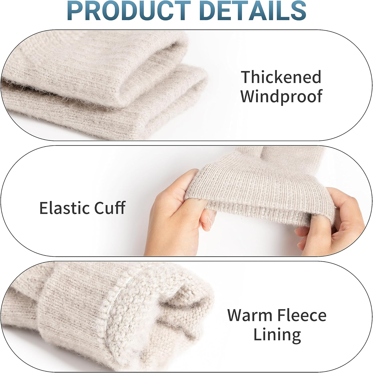 Trifabricy Womens Winter Gloves, Warm Fleece Lined Winter Gloves, Touchscreen Gloves, Elastic Cuff Knit Wool Gloves for Women image number 4