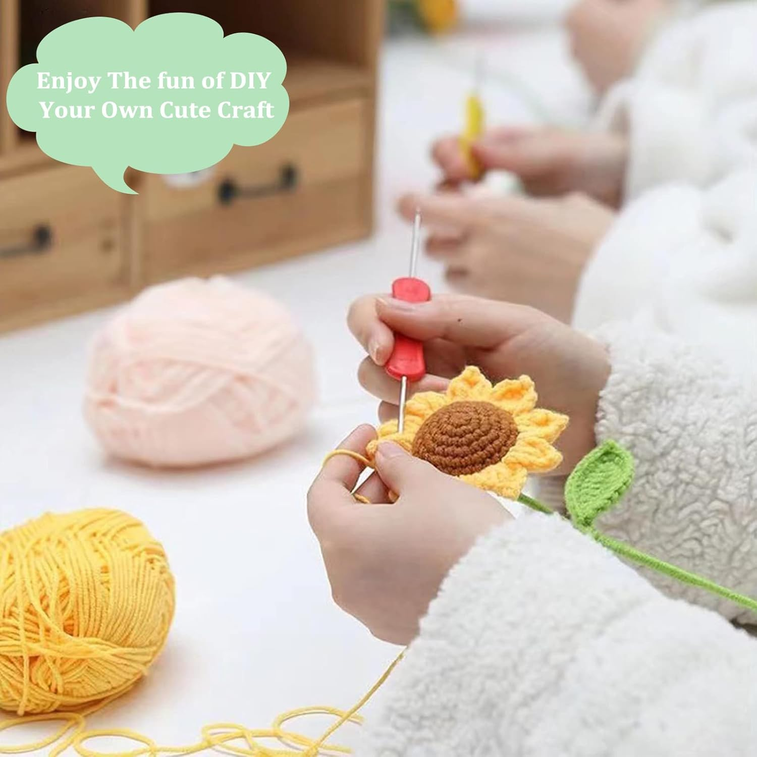 ZIENVE Crochet Kit for Beginners: Potted Plants Flowers, Easy Crocheting Starter Kit with Step-By-Step Instructions and Video Tutorials for Adults - Sunflower image number 4