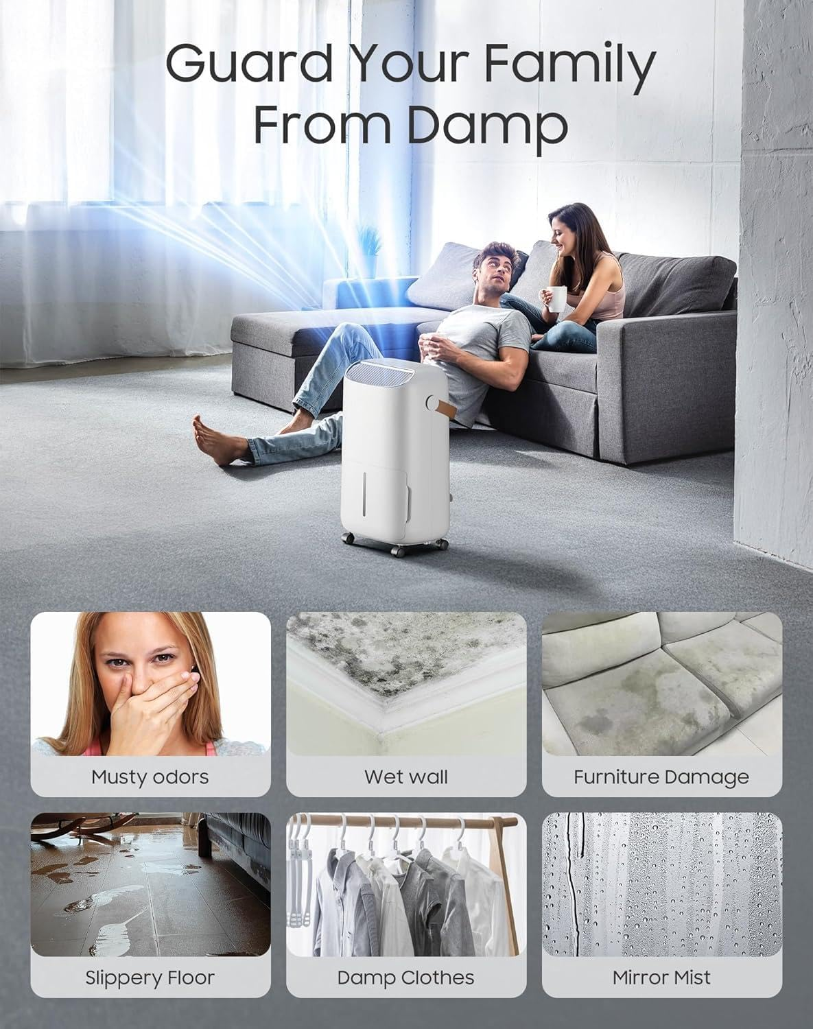 400M&sup2; (4500 Sq Ft) 21L/Day Dehumidifier for Basement,Home,Bathroom,Bedroom with Drain Hose,Most Efficient Energy Star 2025,Intelligent Humidity Control,3 Modes,24H Timer image number 3