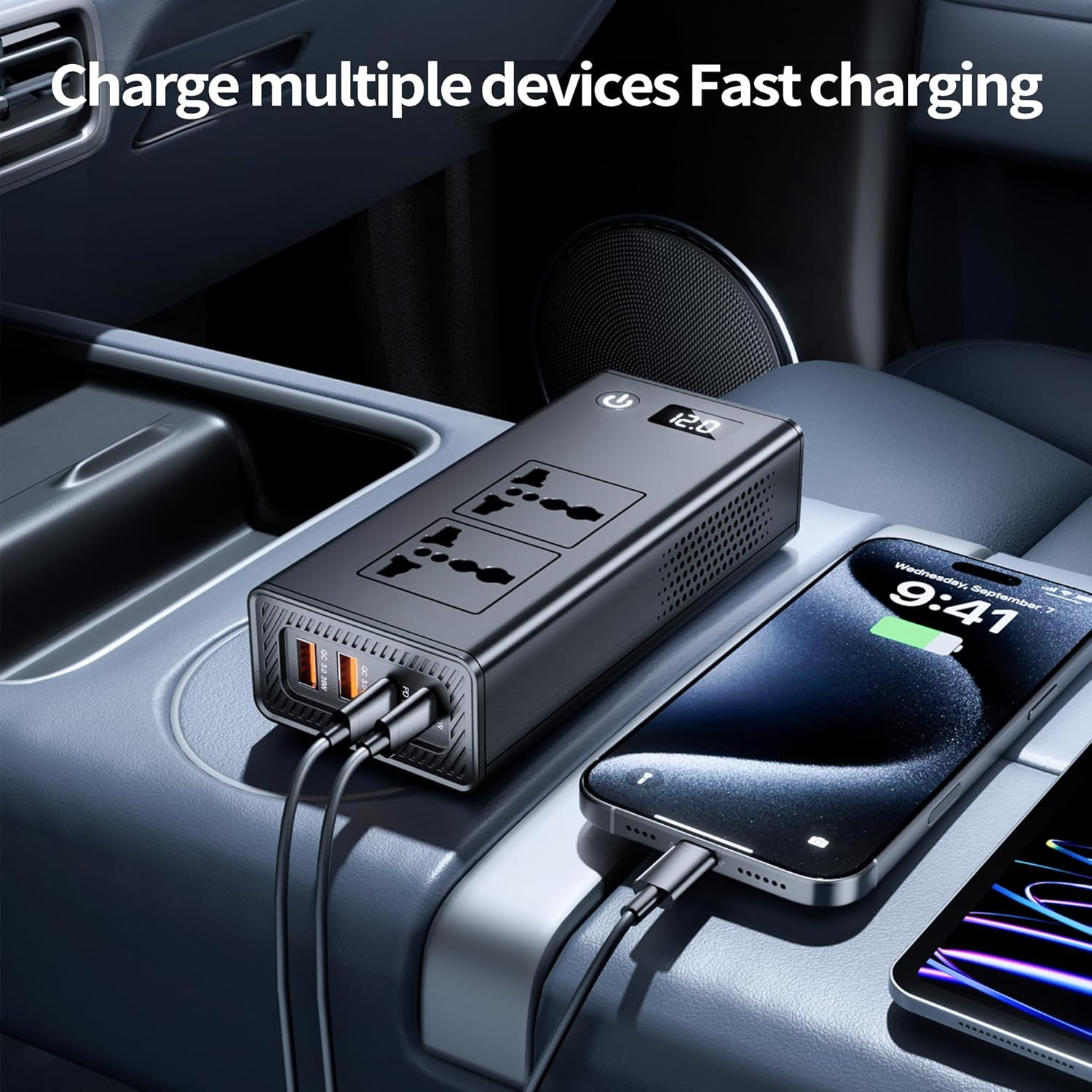 200W Car Power Inverter, DC 12/24V to 230V AC, 6-In-1 Car Socket Adapter with 20W USB-C and QC 3.0 (36W) with LED Display for Cars, Suvs, Etc. image number 5