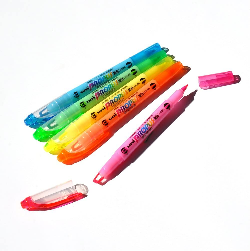 Uni Propus Window Double-Sided Highlighter Pen with 4.0 Mm/0.6 Mm Twin Tip, 5 Color Set (PUS102T5C) image number 5