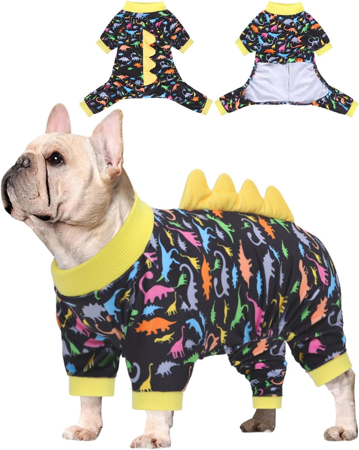 Cutebone Dinosaur Costume Dog Pajamas, Stretchy Spandex Crystal Velvet Sleepwear Coat for Small Dogs, Soft & Warm Pet Outfit Clothes for Cold Weather, Cozy Pullover Design COSP01L-AU