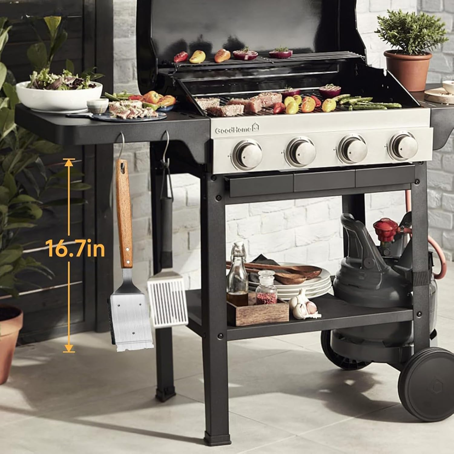 Grill Brush BBQ Cleaner Brush - Barbecue Brush for Outdoor Grill with 2 PCS Replacement Cleaning Head, Grill Cleaning Brush Bristle Free with Stainless Steel Scraper & Wooden Handle for Most Grate image number 6