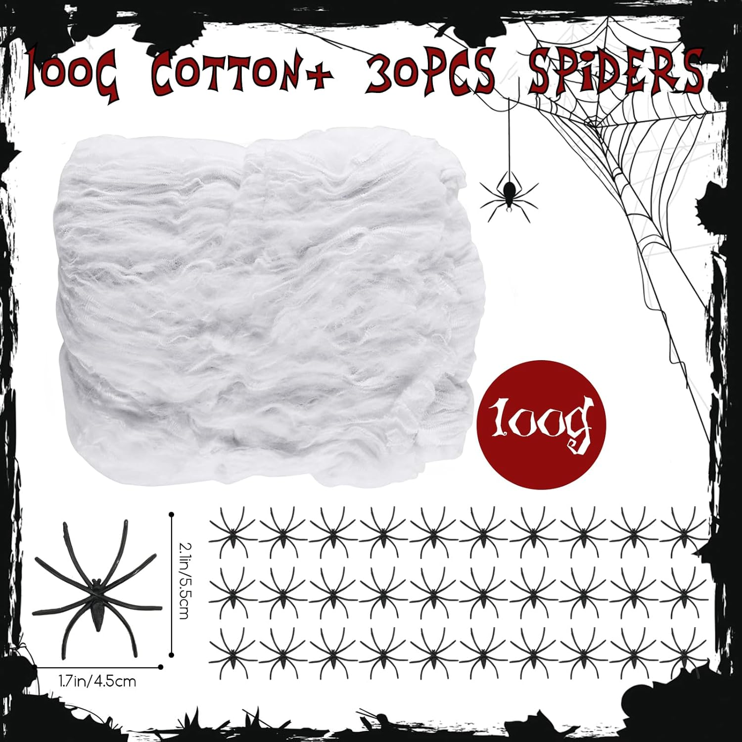 Halloween Spider Web Decorations 800 Sqft Halloween Indoor Outdoor Decor Super Stretch DIY Stretchable Cobwebs White Web with 30 Plastic Fake Spiders for Party Yard Haunted House Decoration image number 1