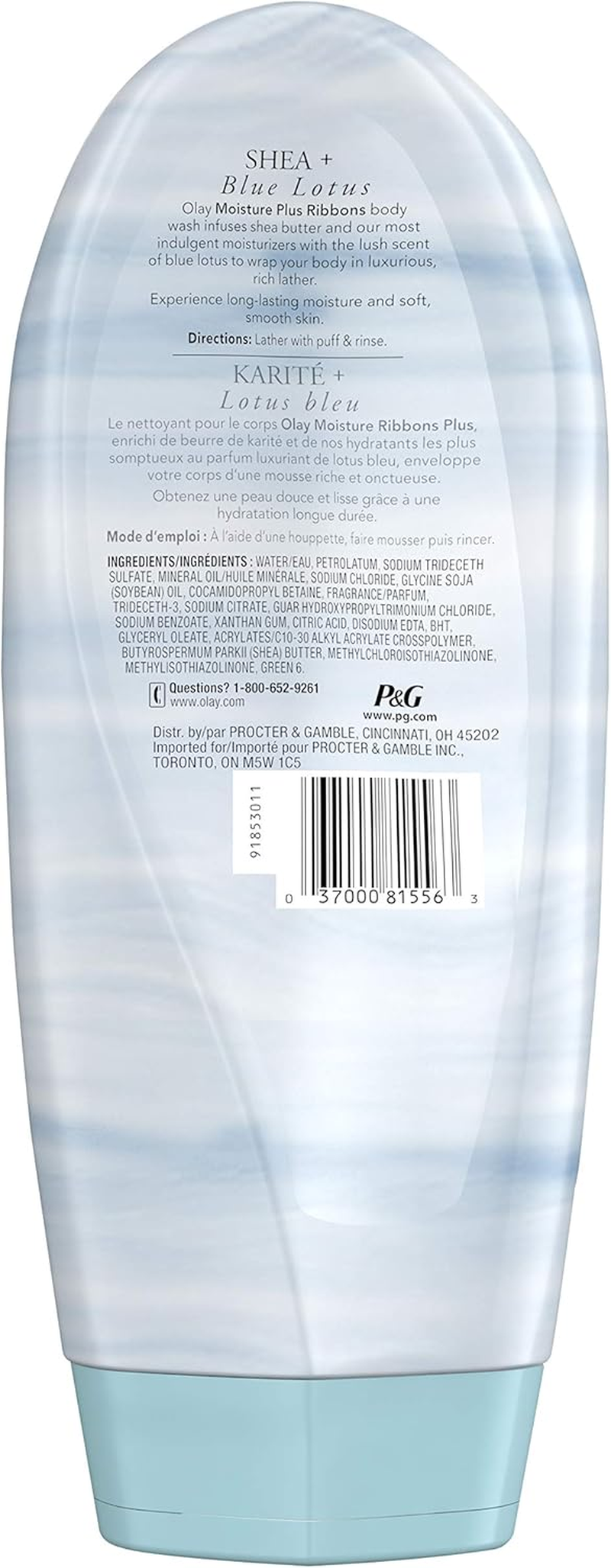 Olay Body Wash for Women, Moisture Ribbons Plus, Deep Conditioning & Moisturizing Formula, Long Lasting Smooth Soft Skin, for All Skin Types, Shea Butter & Blue Lotus Scent, 18 Fl Oz (Pack of 4) image number 2