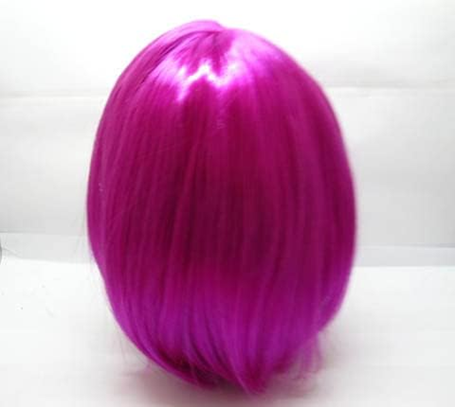 4Pc Bobo Head Style Neat Bang Short Straight Cosplay Wig Fuschia image number 2