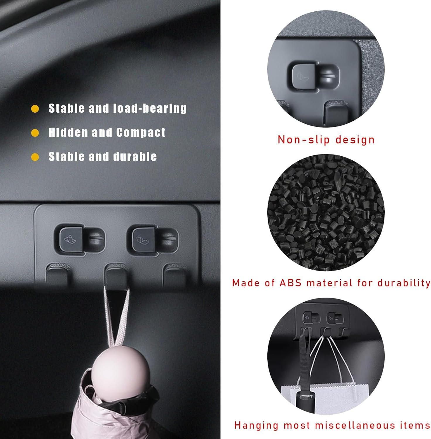 Rear Trunk Hook for Model Y, 5 Seater Upgrade Trunk Hook Holding Clips, Rear Trunk Grocery Bag Holder Hooks for Hanger, Interior Accessories Compatible with Model Y 2021-2023 image number 5