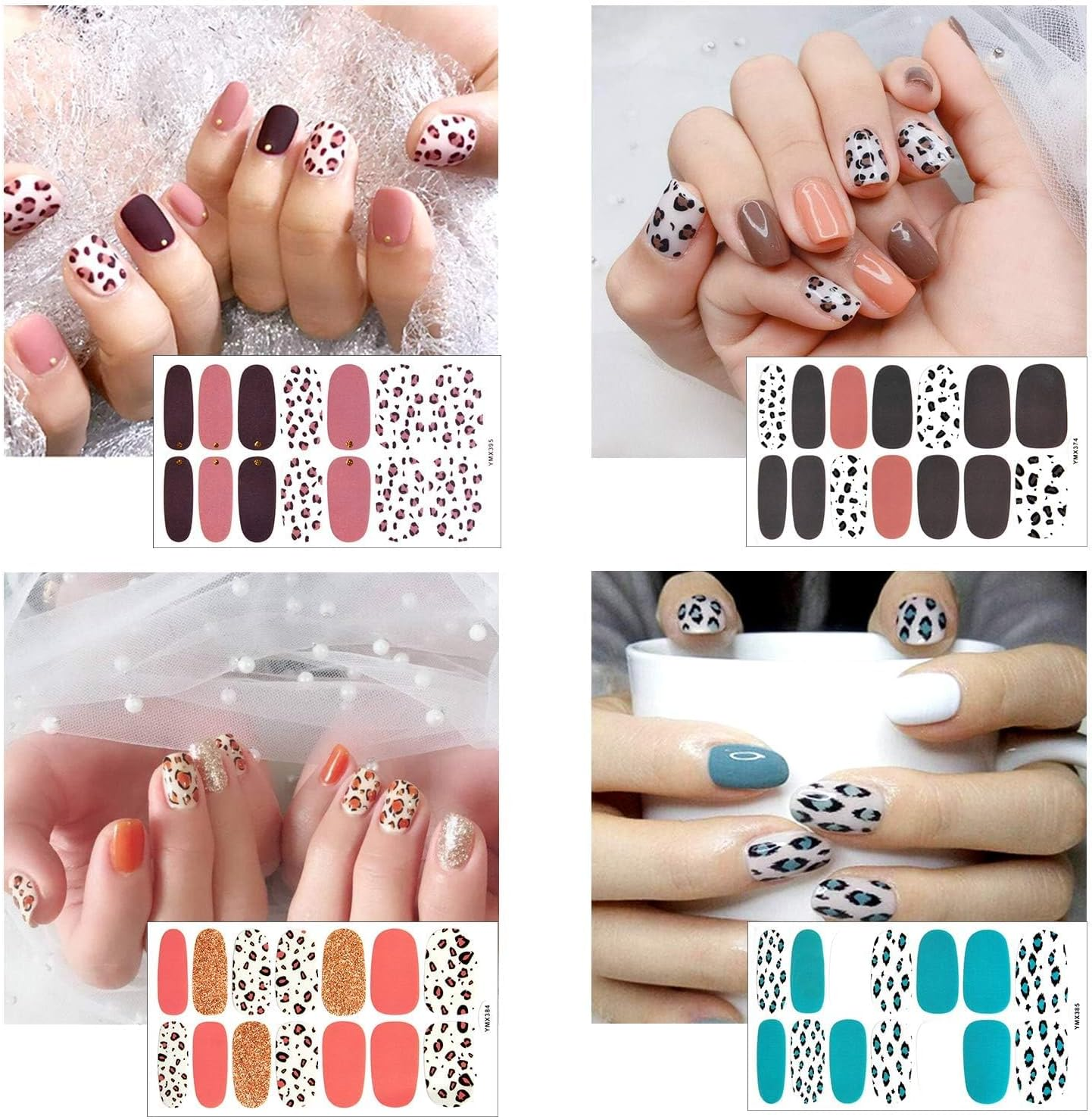 Kalolary Leopard Pattern Nail Wraps, 20 Self-Adhesive Sheets, Waterproof, Glossy, Crystal Embellishment, Adult Women'S Nail Stickers image number 1