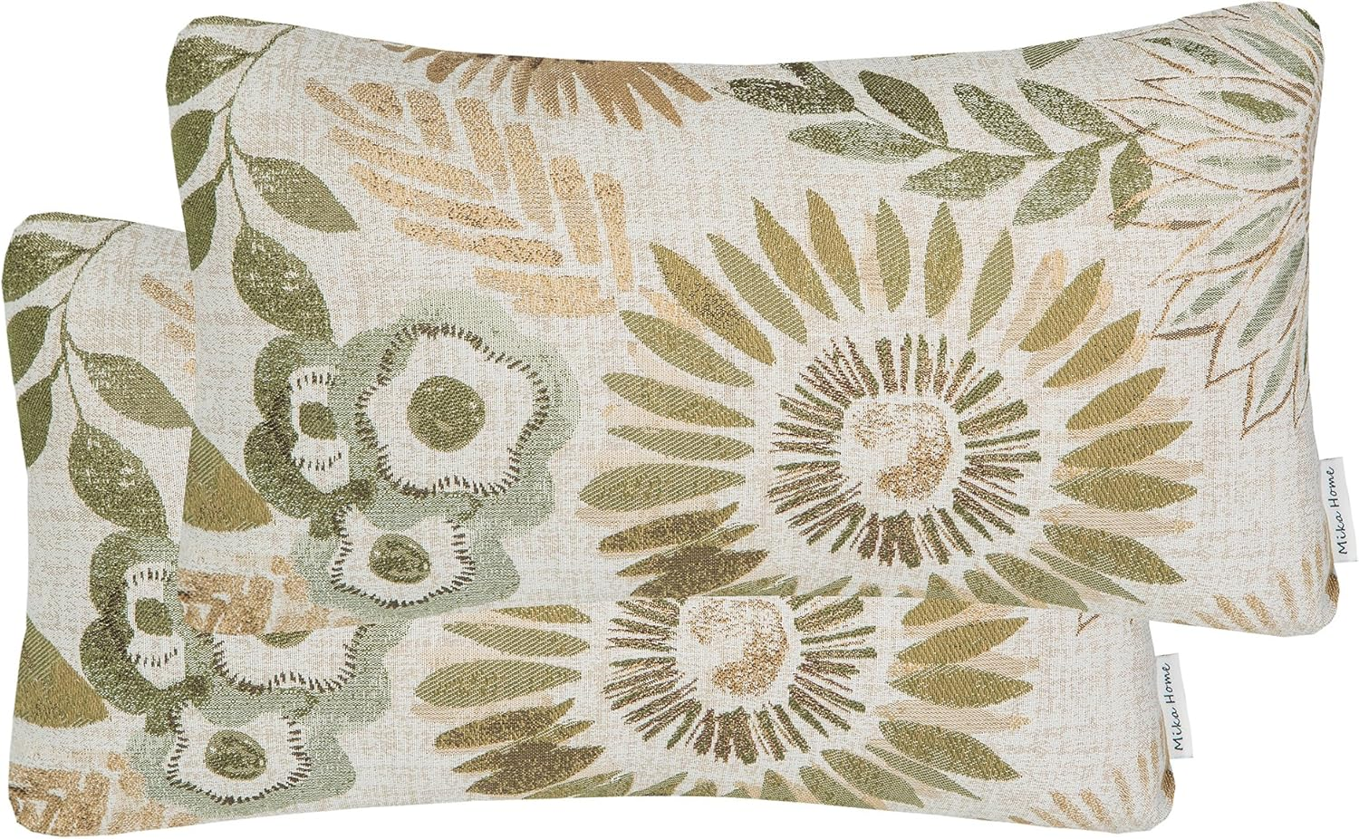 Mika Home Pack of 2 Decorative Throw Pillows Cases Cushion Cover for Sofa Couch Bed,Sunflower Pattern,20X20 Inches,Blue Cream