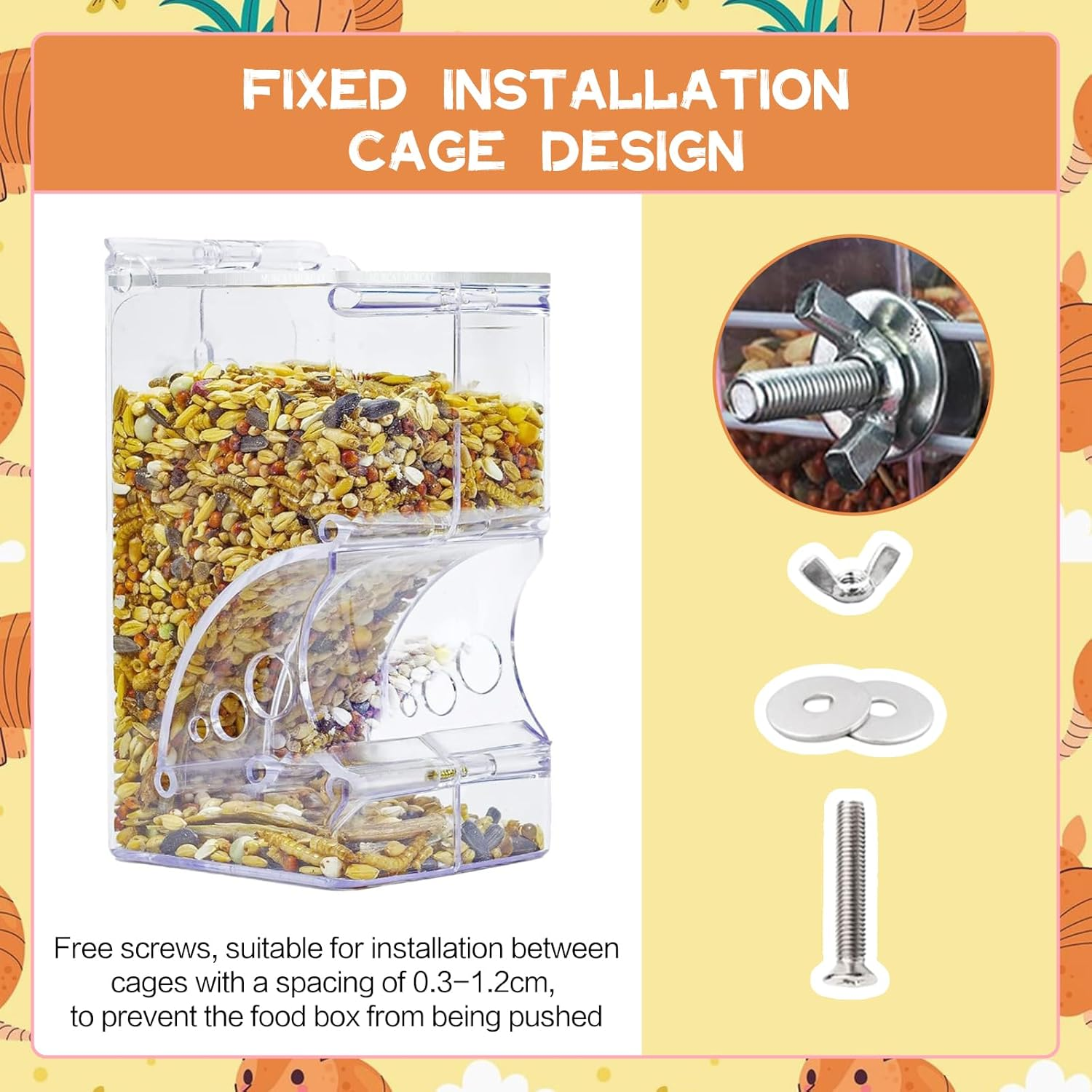 SUSOO 400ML Hamster Food Bowl with Leak Proof Automatic Feeding Function for Small Animals Cage Accessories,Acrylic Auto Storage Food Dish Dispenser for Dwarf,Guinea Pig,Hedgehog,Rabbit,Parrot Birds image number 4