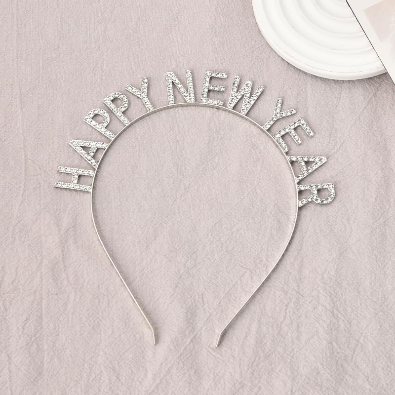New Years Headband for Women Happy New Year Decorations 2024 Silver Rhinestone Headpiece for Girls New Year'S Eve Party Hats Holiday Headbands for Toddler Girl Hair Accessories for Womens Hair Band image number 3