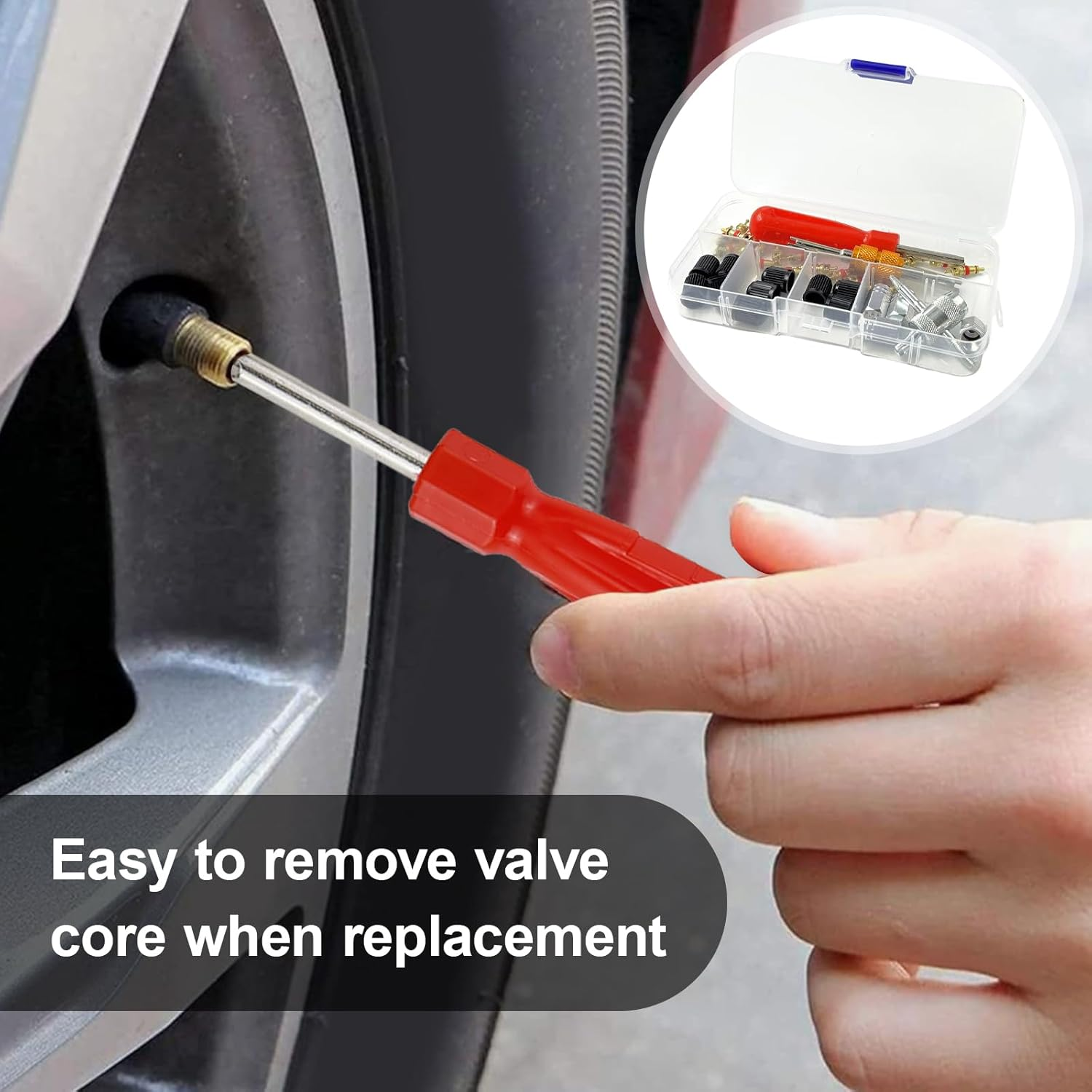 FENGRUI 37 Pcs Car Tyre Valve Removal Tool Set,4-Wayvalve Tool | 10 Pcs Tirevalve Caps | 20Pcs Valvecores Tyre Valve Repair Kit Dual & Single Headvalve Core Remover for Car Bicycle Auto image number 1