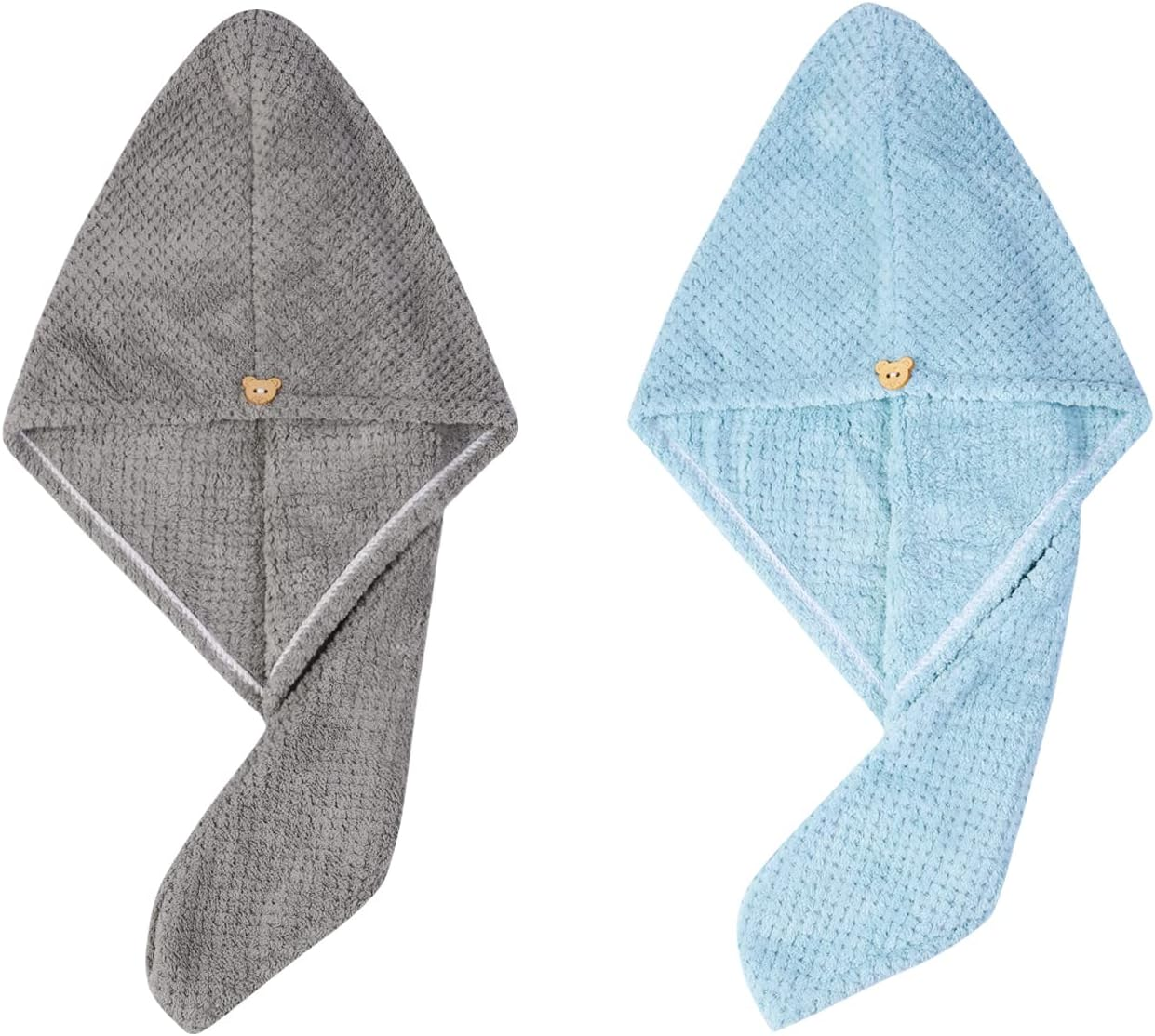 Domxies Microfiber Hair Towel Wrap, Hair Drying Towel, Ultra Absorbent Fast Drying Hair Towel Wraps for Wet Hair, Long, Curly, Thick, Frizzy Hair (Grey+Mint Green)