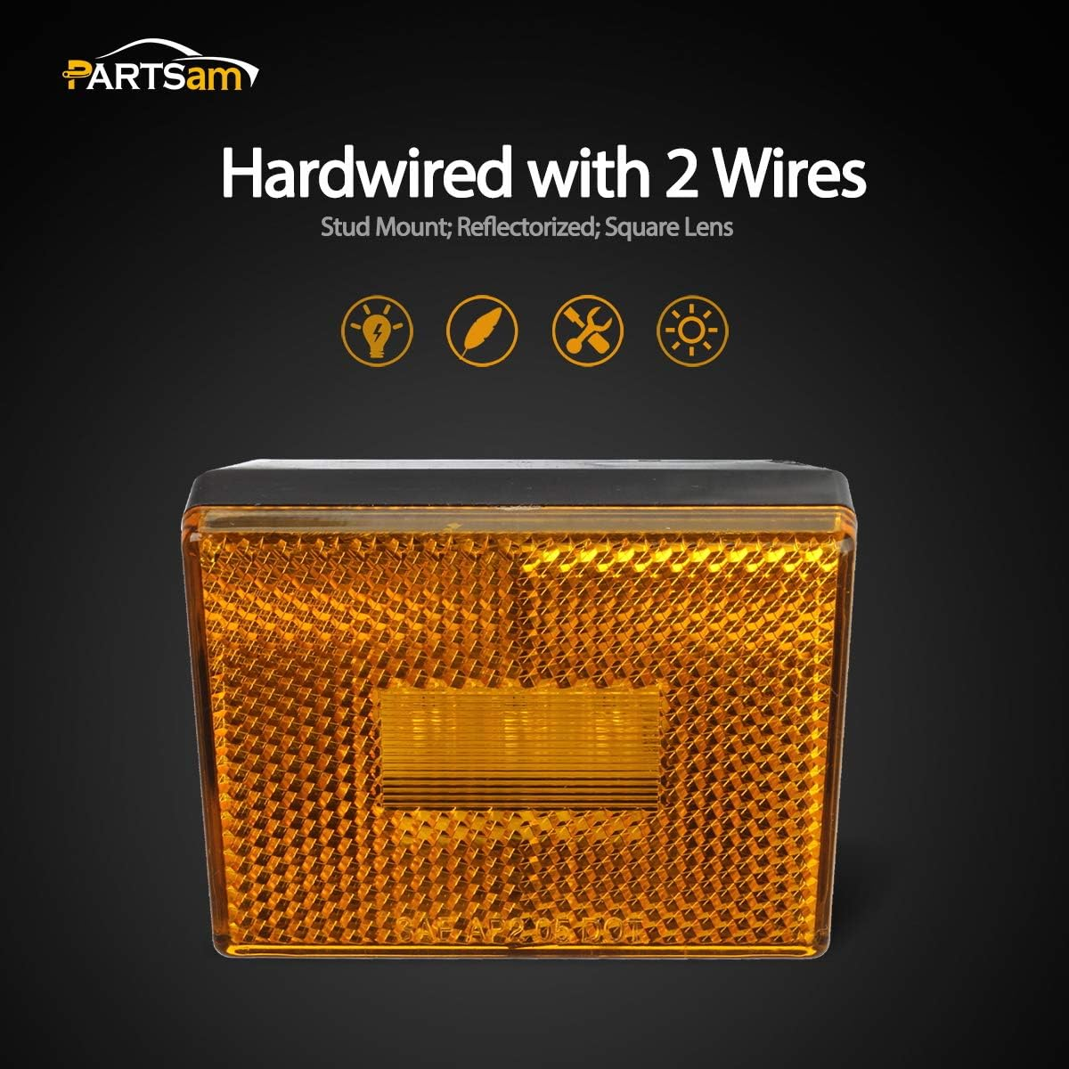 Partsam 4Pcs Trailer RV Amber Side Marker Lights W Reflex Reflector, 2-4/5" Rectangular Stud-Mount LED Clearance Lights for Utility Trailer Truck Camper image number 6