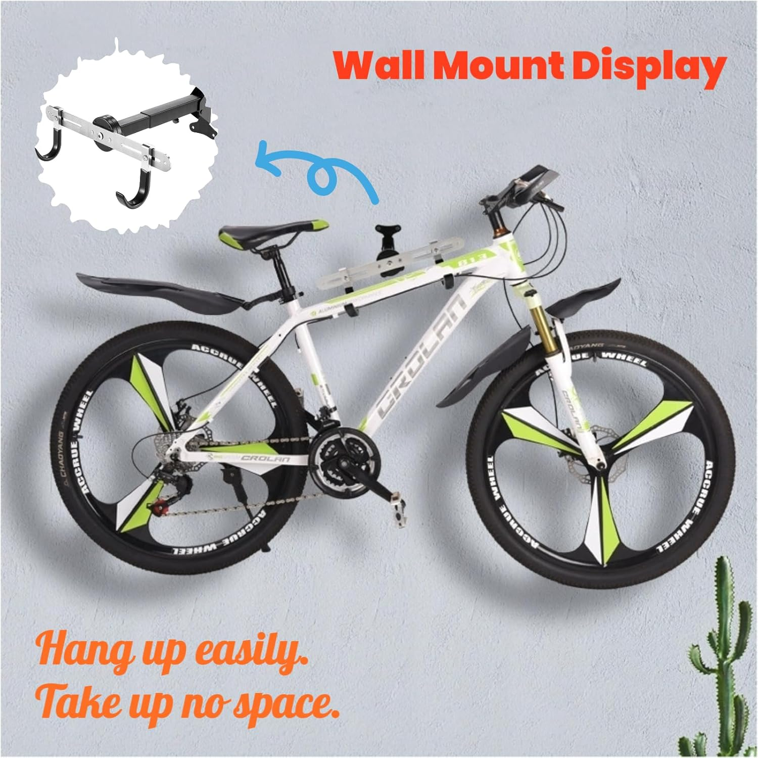 Bike Wall Mount - Horizontal Storage Rack for Hanging Bicycles at Home or in the Garage - Adjustable Bike Hanger and Holder - Wall-Mounted Bike Rack Hooks for Mountain Road and Hybrid image number 5