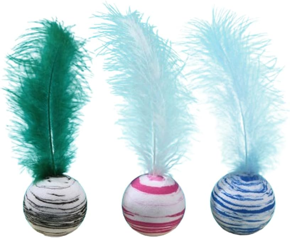 LAKYMIE 3Pcs Interactive Cat Toy Pet EVA Ball Cat Toy Ball with Feather for Indoor Kitten Pet Chase Play image number 6