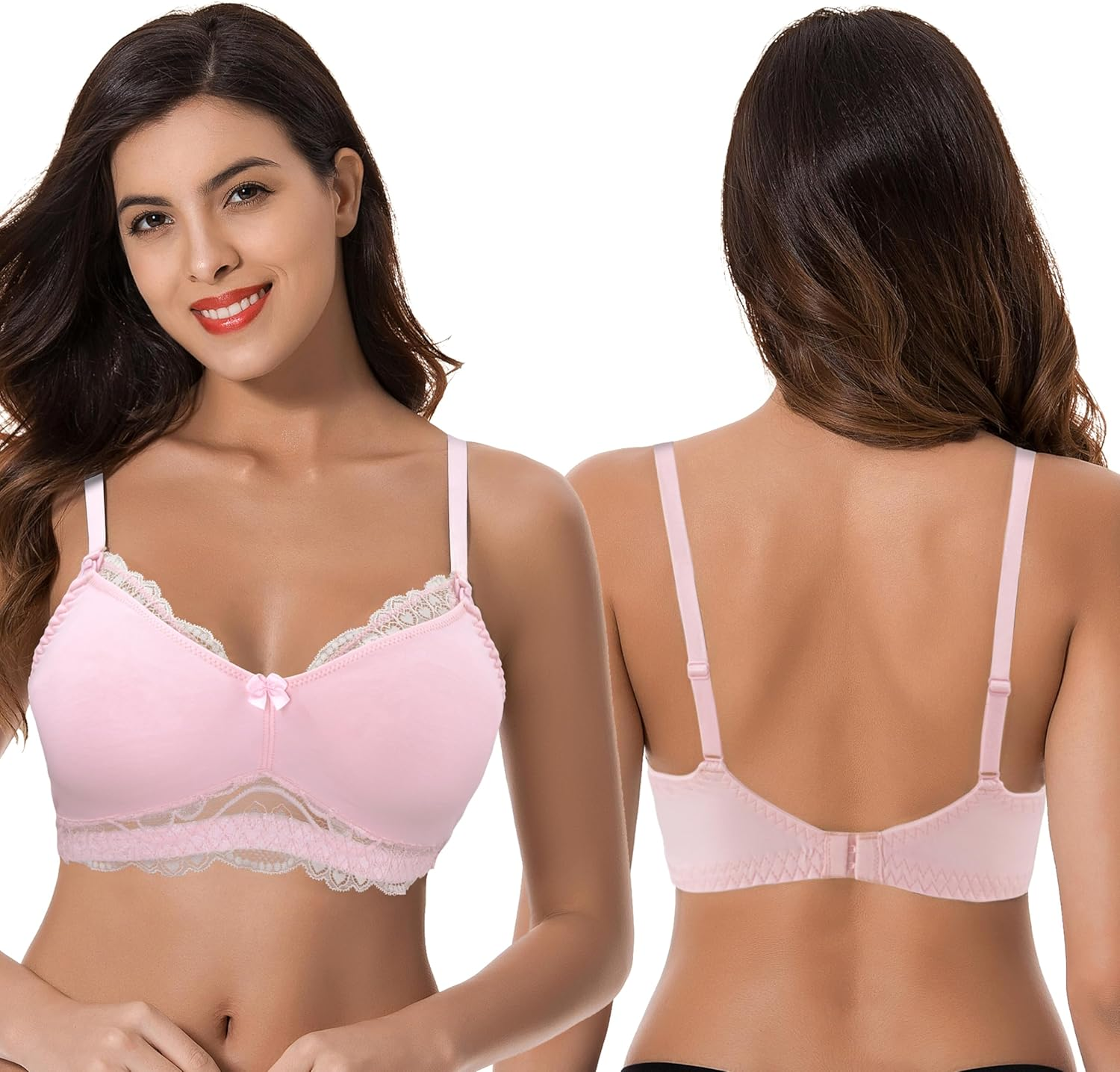 Curve Muse plus Size Nursing Cotton Unlined Bra with Lace Trim-2 or 3PK image number 3
