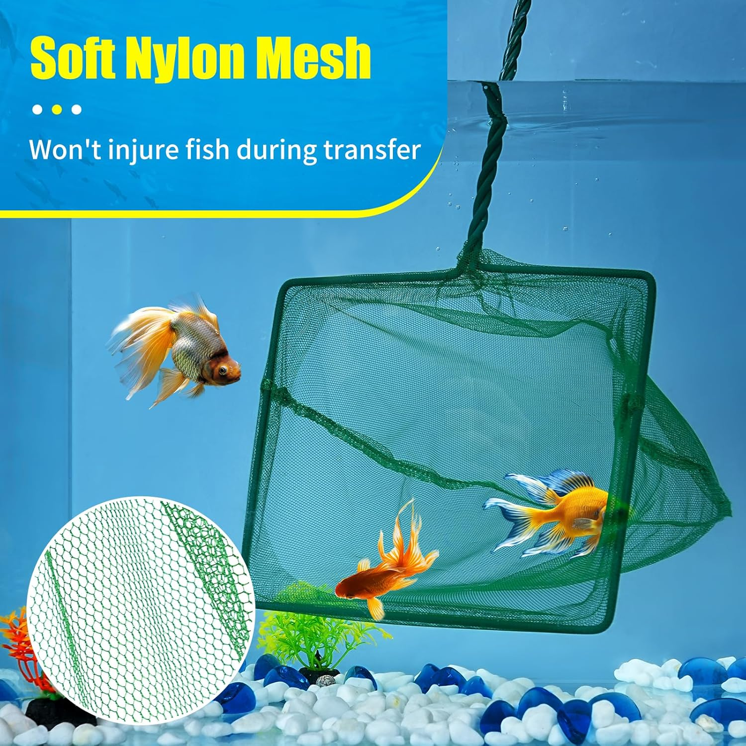 AQUANEAT 8 Inch Aquarium Fish Net, Wastes Skimming Cleaning Tool with Firm Handle for Fish Tanks Small Ponds image number 2