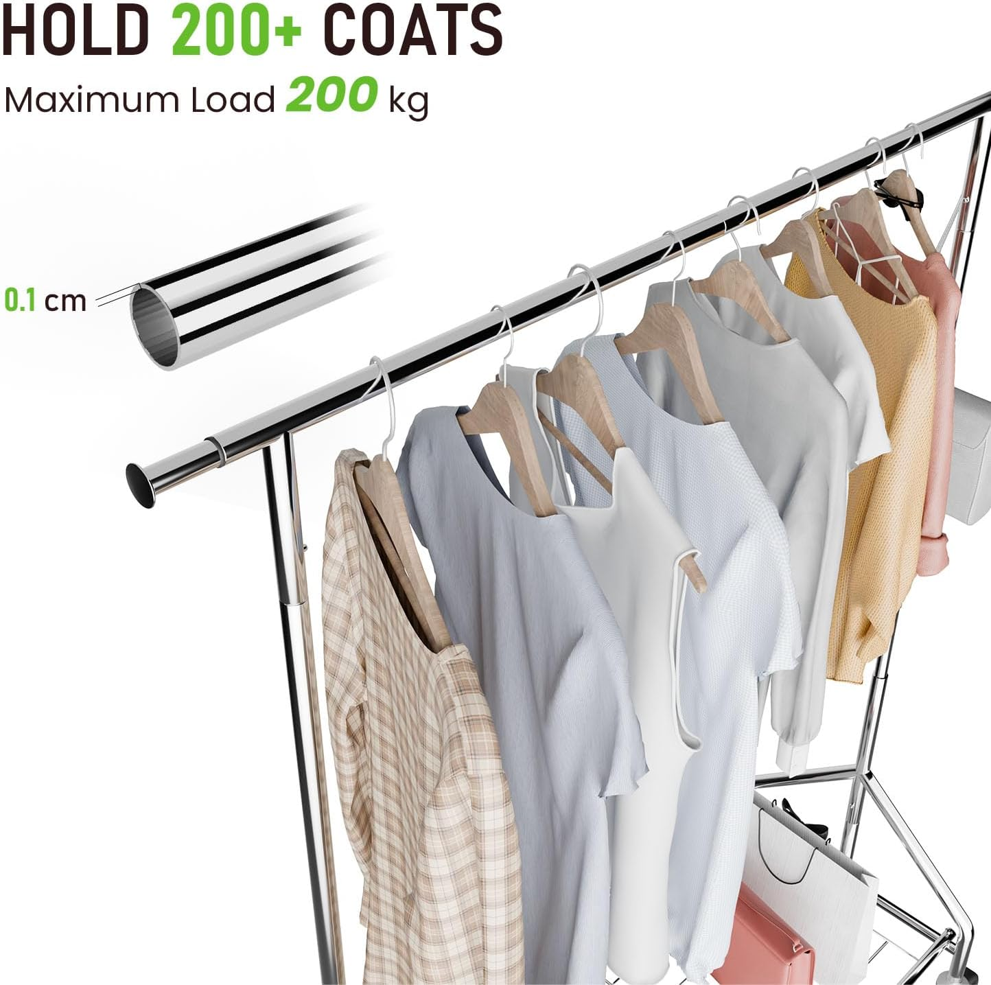 Heavy Duty Metal Clothes Rack - Clothes Rail for Hanging Clothes, 525LBS Capacity Clothing Garment Rack with Wheels, Rolling & Collapsible Design for Commercial & Home Use image number 4