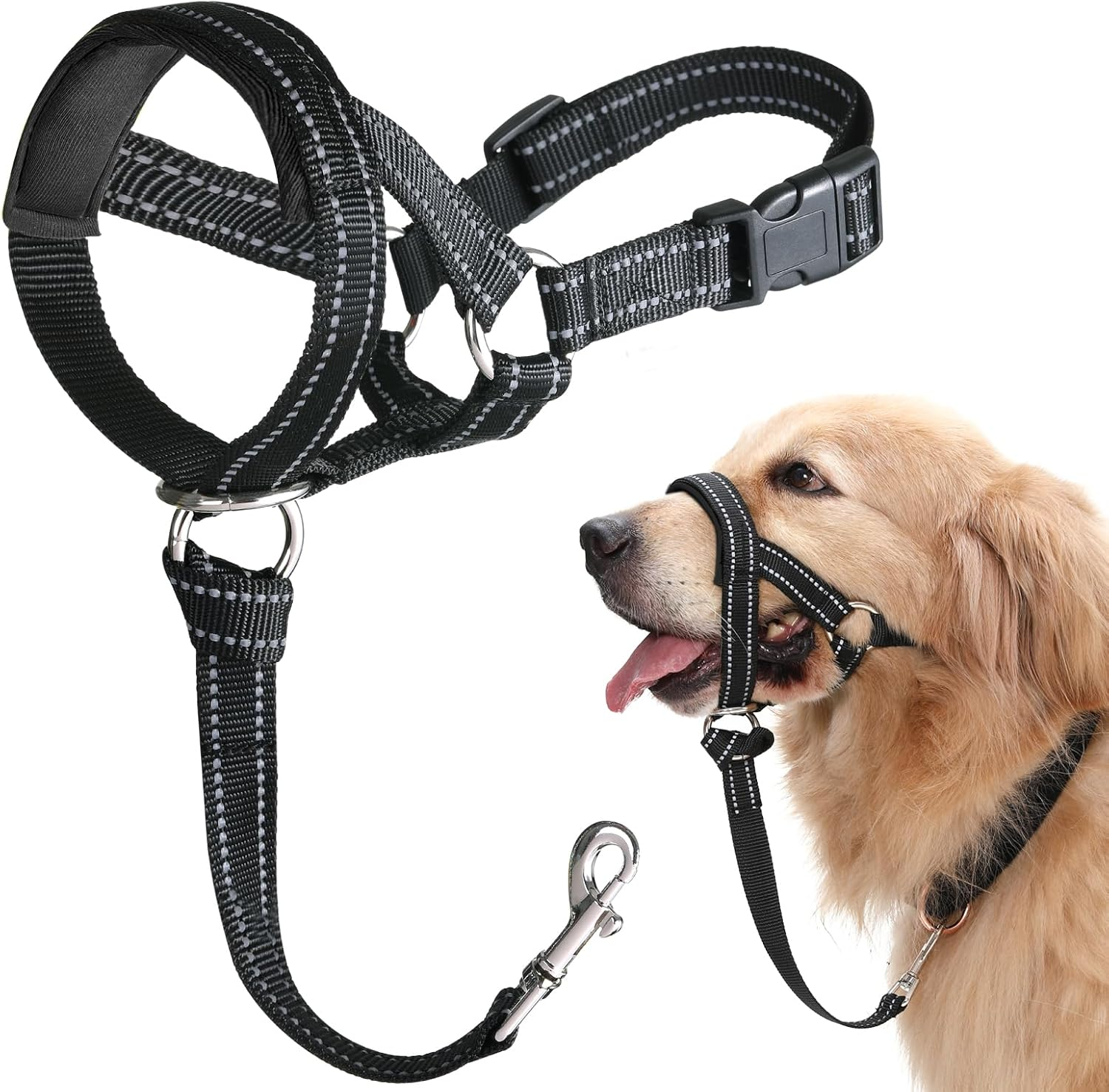 BARKLESS Dog Head Collar, No Pull Head Halter with Soft Padding, Reflective Soft Padded Snout Harness for Large Dogs, Labrador, Golden Retrievers, German Shepherd