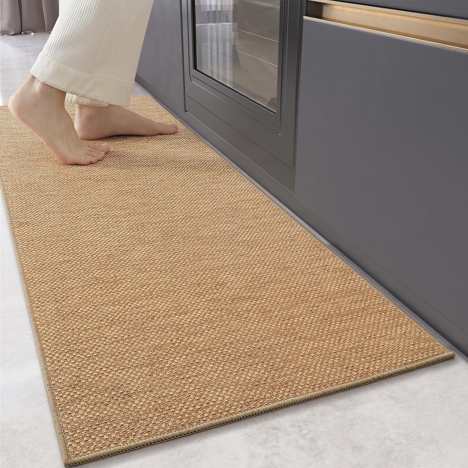 Color&Geometry Kitchen Rugs and Mats Non Slip Washable, Absorbent Kitchen Mats Kitchen Runner Rug Easy to Clean Kitchen Floor Mats for in Front of Sink, Laundry Room, Hallway, 17"X47"+17"X95", Khaki