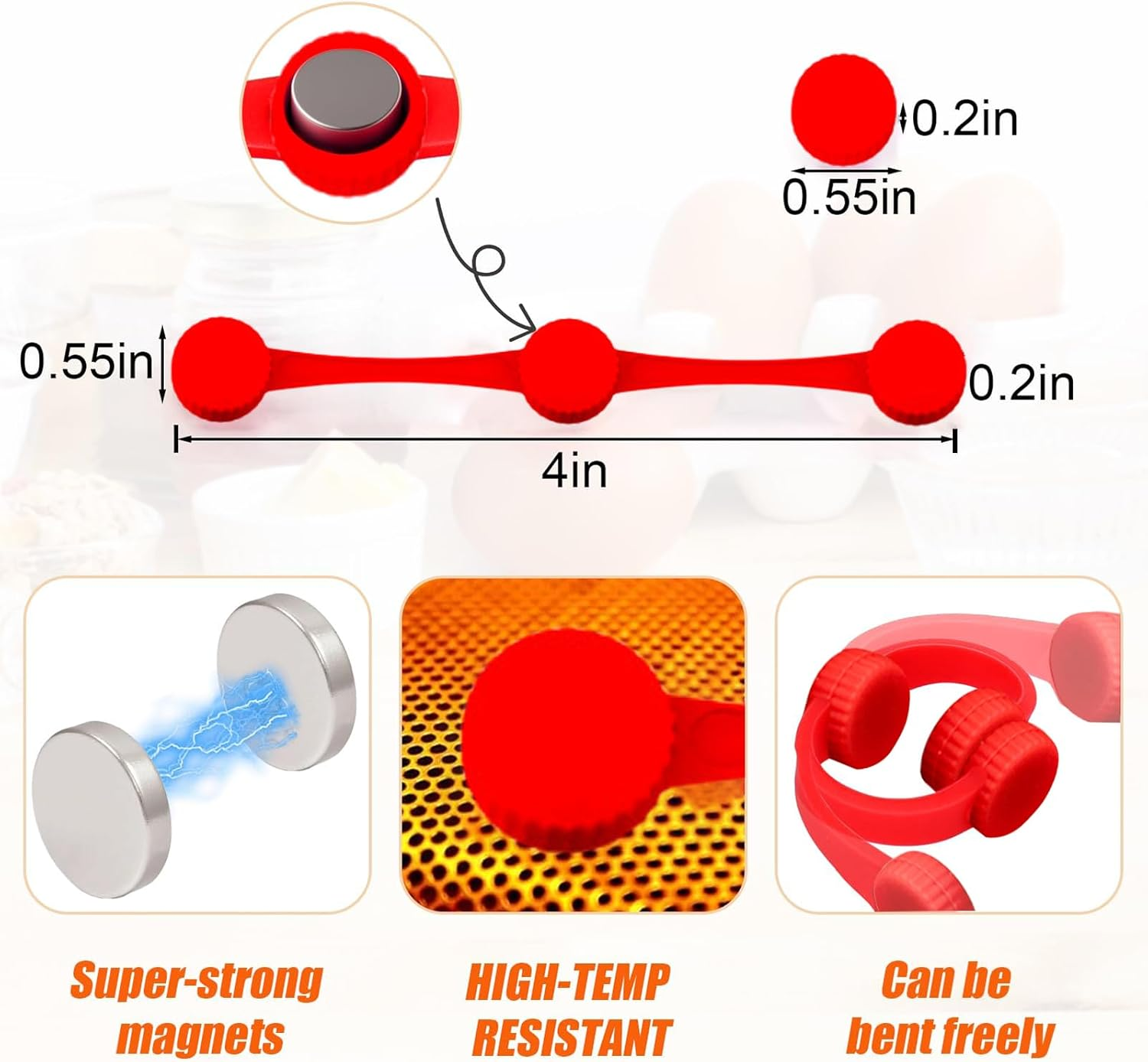 12PCS Air Fryer Magnets Silicone Buckle for Parchment Paper Liners, High-Temp Resistant Air Fryer Accessories, Prevent Burning, Safely Lock Paper from Heating Element or Covering Food (Red) image number 5