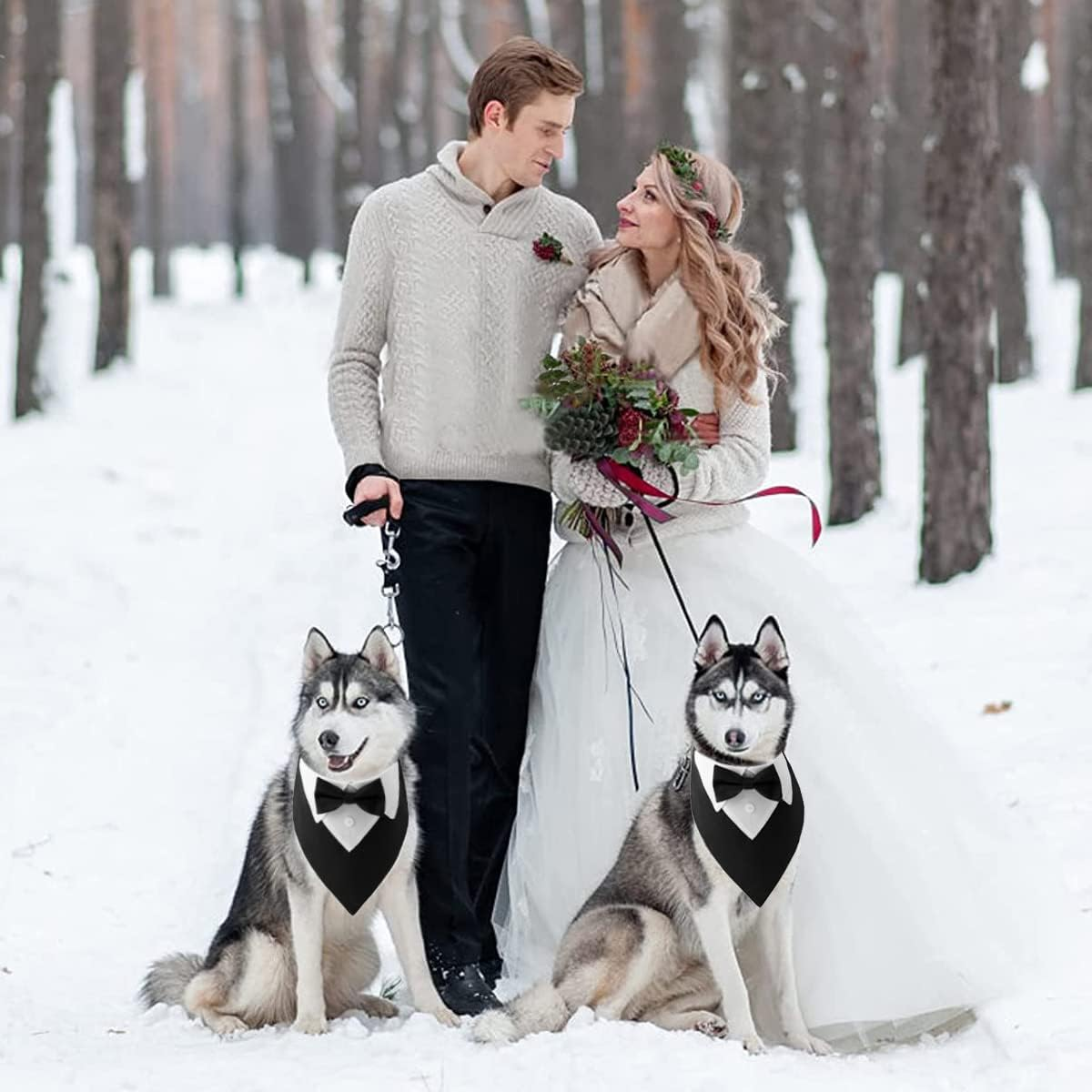 Formal Dog Tuxedo Wedding Dog Bandana Collar Birthday Puppy Costume with Bow Tie Adjustable Pet Bowtie Collar Bandana, Dog Party Tux Suit for Small Medium Large Dogs Cats, Christmas Dog Outfit (M) image number 3