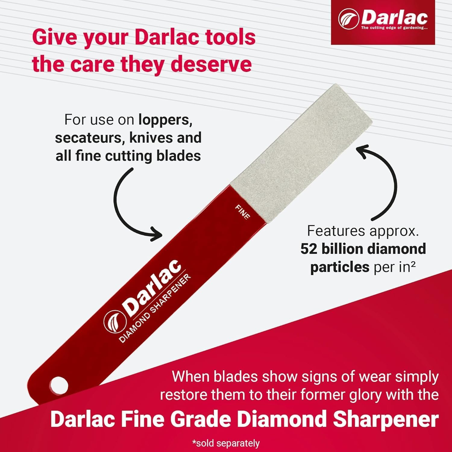 Darlac Fine Grade Diamond Sharpener - Great for Sharpening Pruners, Secateurs, Shears, Loppers, Knives and Other Blades image number 3