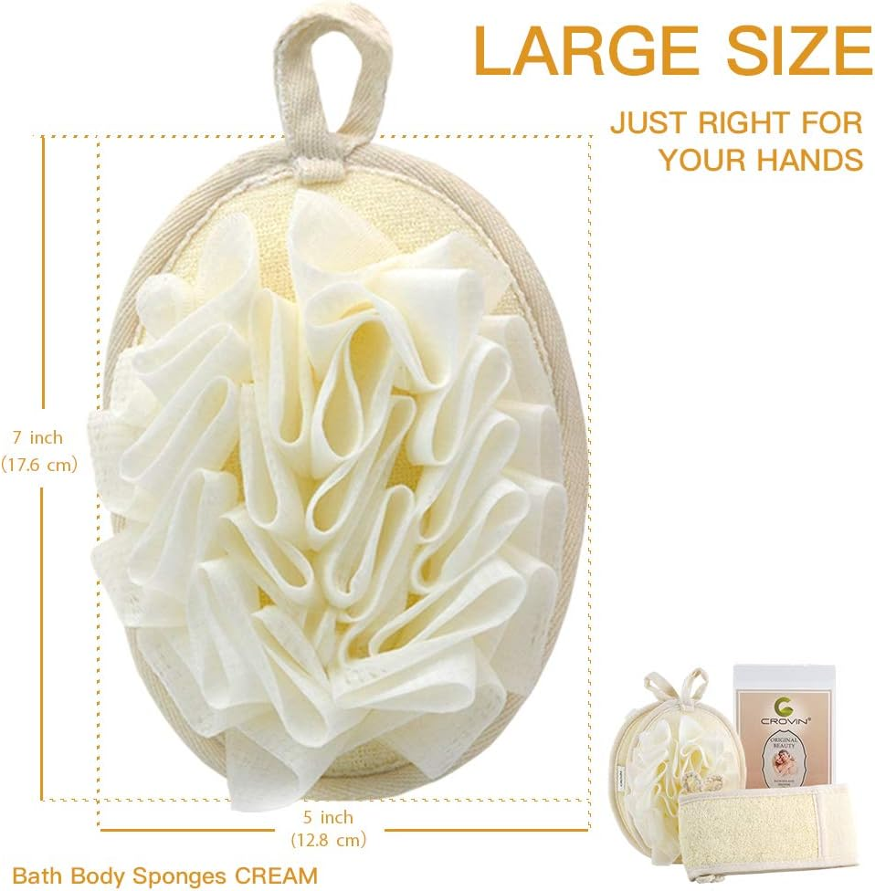 CROVIN Loofah Back Body Scrubber + Mesh Pouf PE Sponge for Bath and Shower - Gift for Women and Men - Deep Clean and Invigorate Your Skin （Pack of 3) image number 5