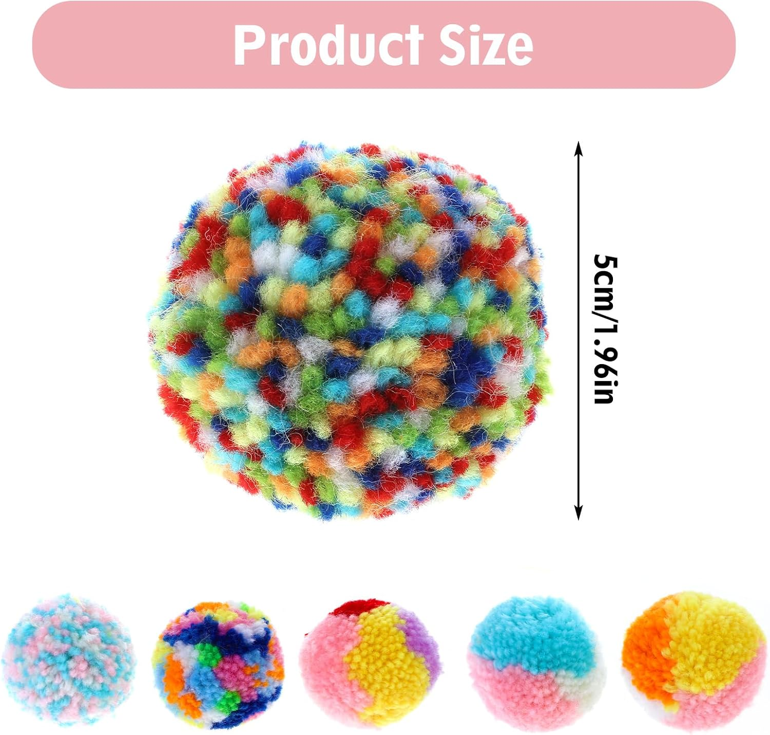 Bremorou Pack of 6 Colorful Cat Pom Pom Balls - Cat Ball Toy - Rainbow Cat Toy Balls - Christmas Cat Ball - Soft Cat Ball - Interactive Training Play Ball for Cats image number 5
