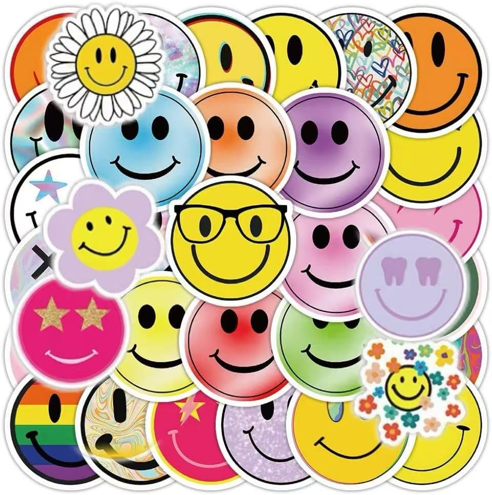 100PCS Smiling Stickers, Cute Water Bottle Stickers for Kids, for Teaching Rewards, Notebooks, Stationery, Luggage, Cartoon Happy Stickers image number 5