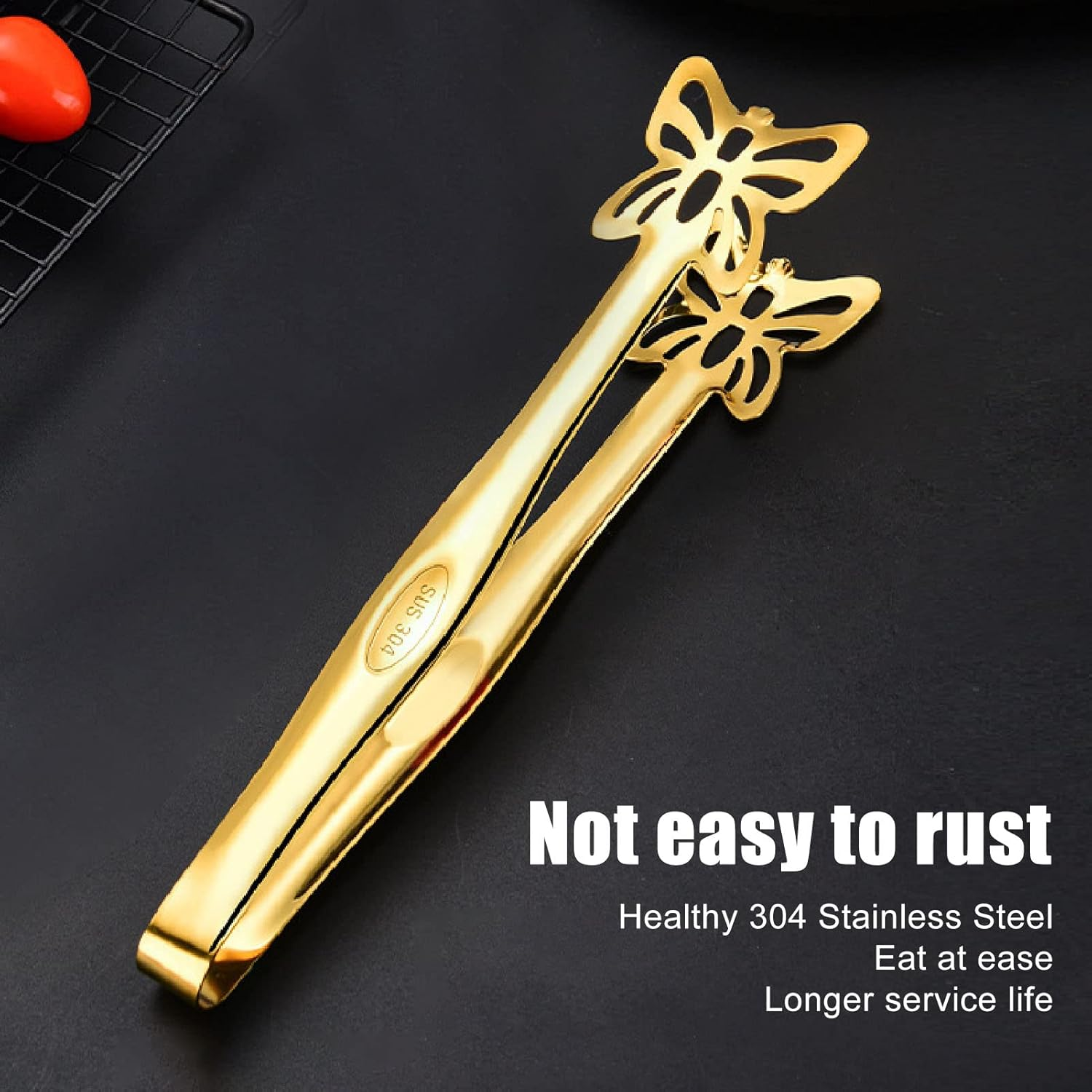 Tongs for Cooking, Food Grade Stainless Steel Kitchen Tongs 2 Styles Thickened Hollow Buffet Tongs Heavy Duty Food Tongs Multipurpose Serving Utensils Tongs for BBQ Party Grilling (Butterfly Tongs Gold)