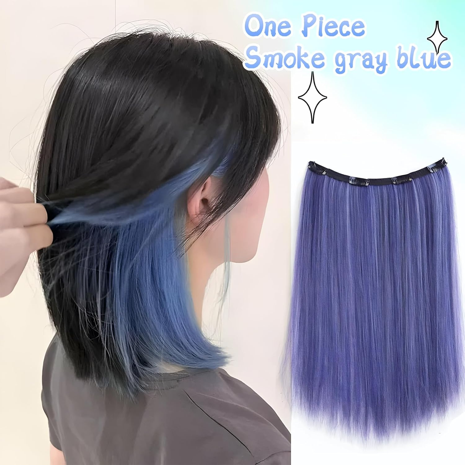 DBAILY Clip in Hair Strands, Clip-In Extensions, Hair Accessories Women, Wig Blue, Hair Strands for 50 Cm, 60 G, Grey Blue image number 5
