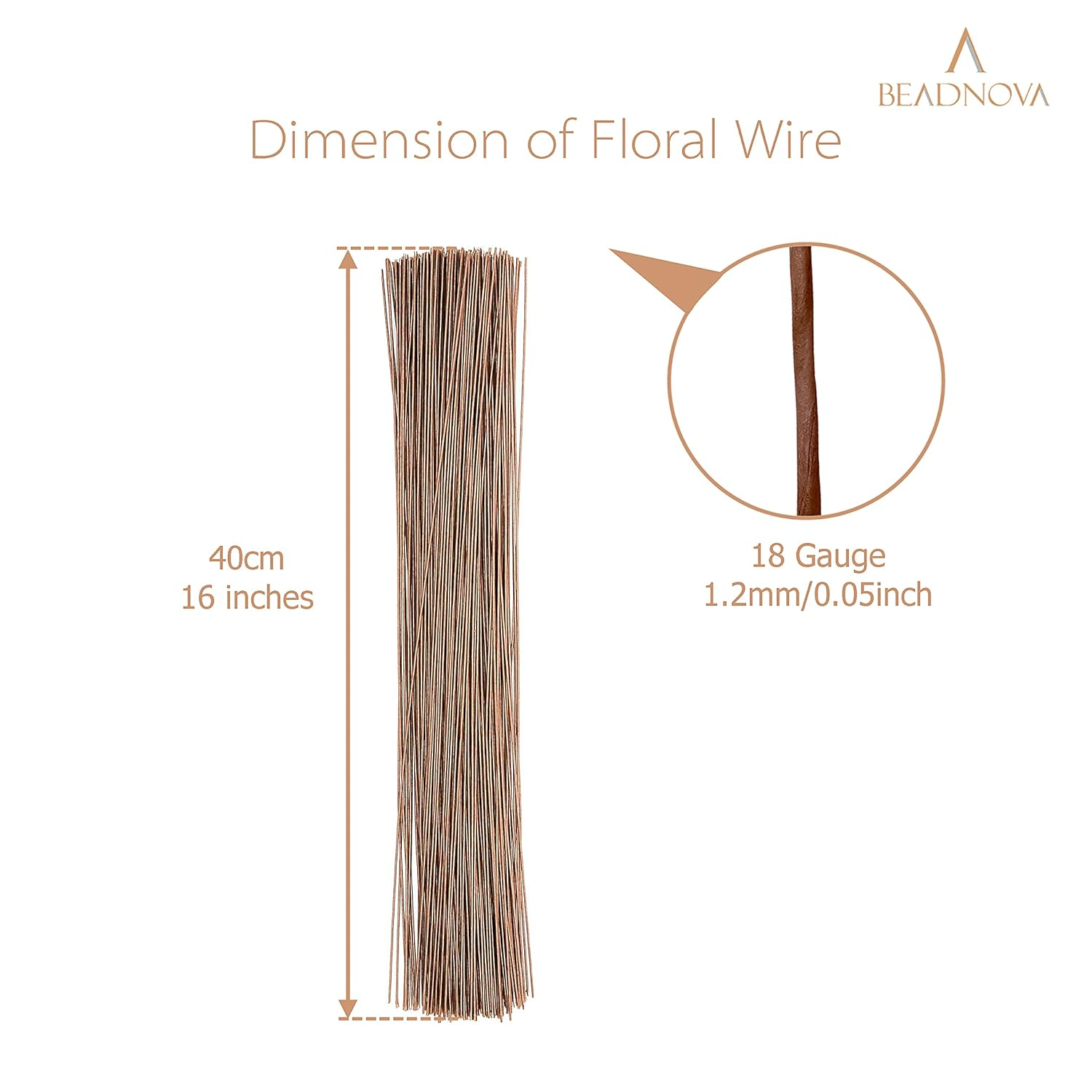 BEADNOVA Fake Flower Stems 50Pcs 18 Gauge Floral Wire Stems Flower Wire for Crafts Arrangement Florist DIY Bouquet (Brown, 50 Pcs) image number 4
